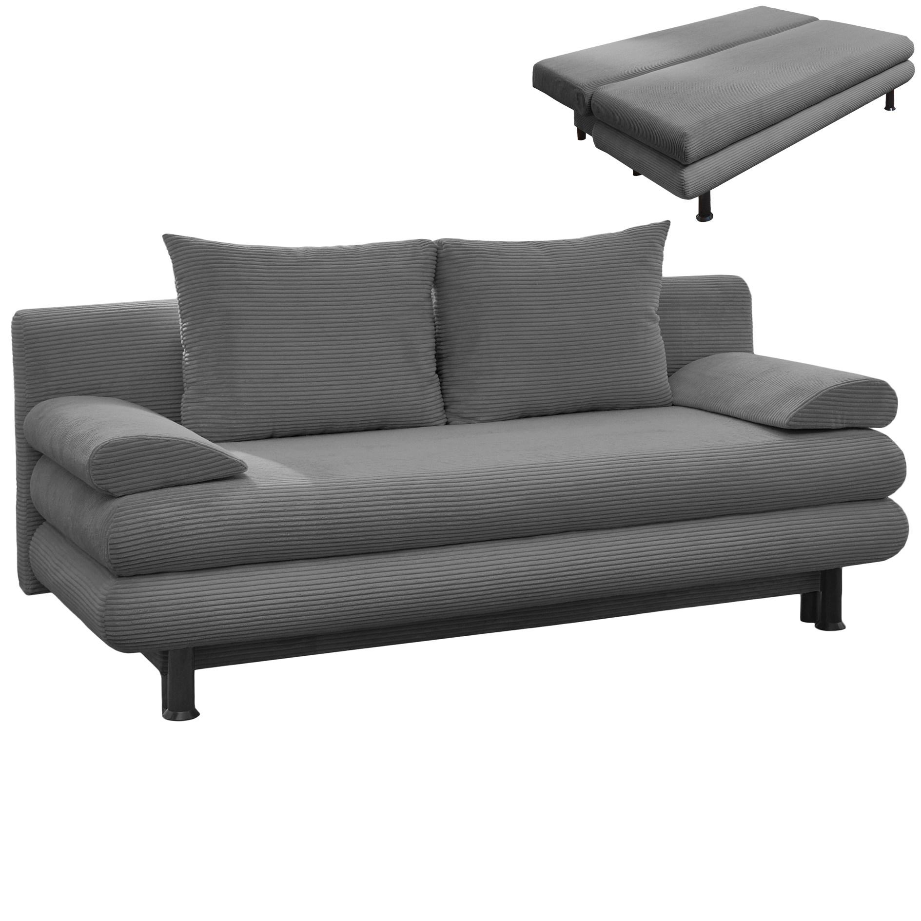 Schlafsofa - grau - Cord - mit Staukasten