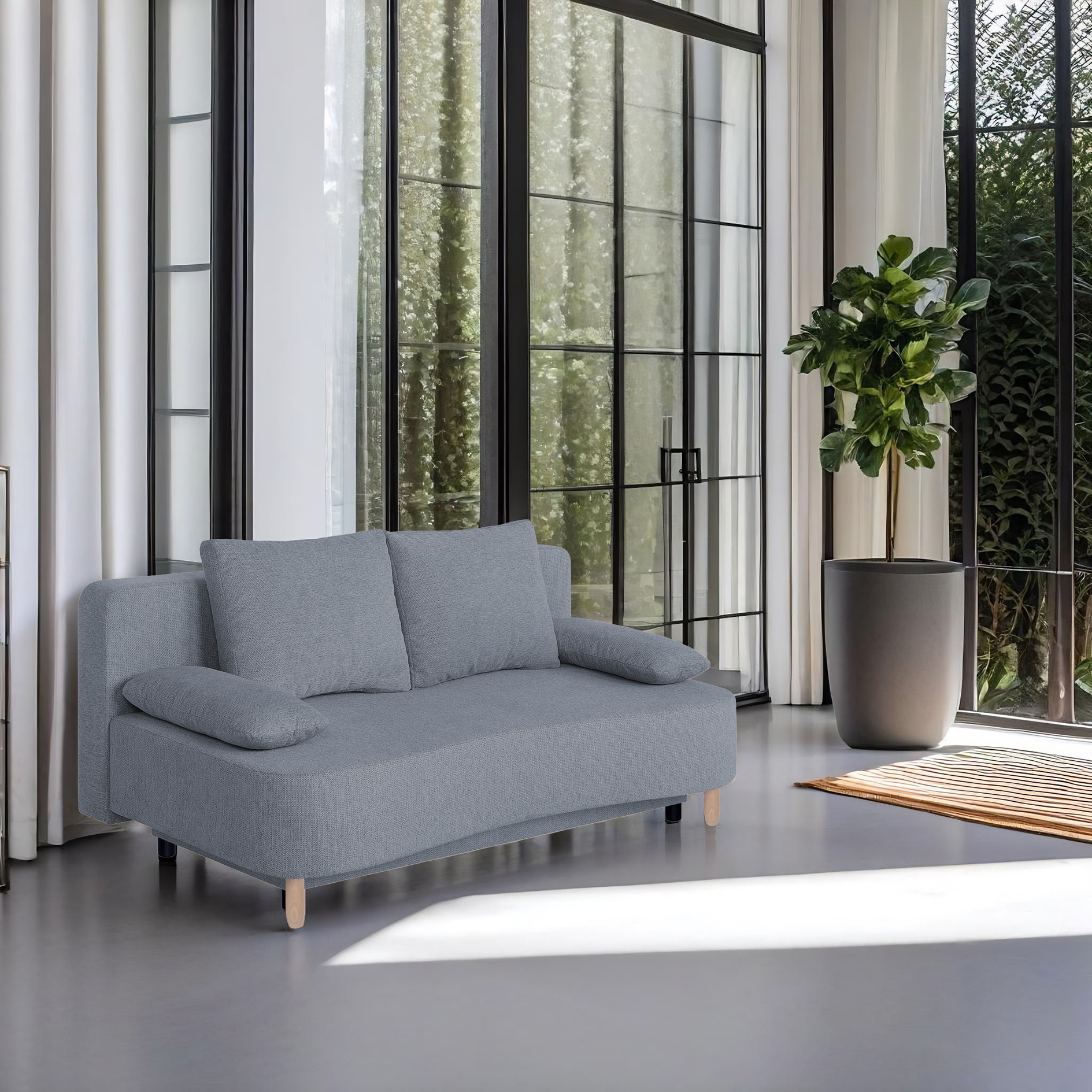 Schlafsofa - grau - Federkern - Staukasten