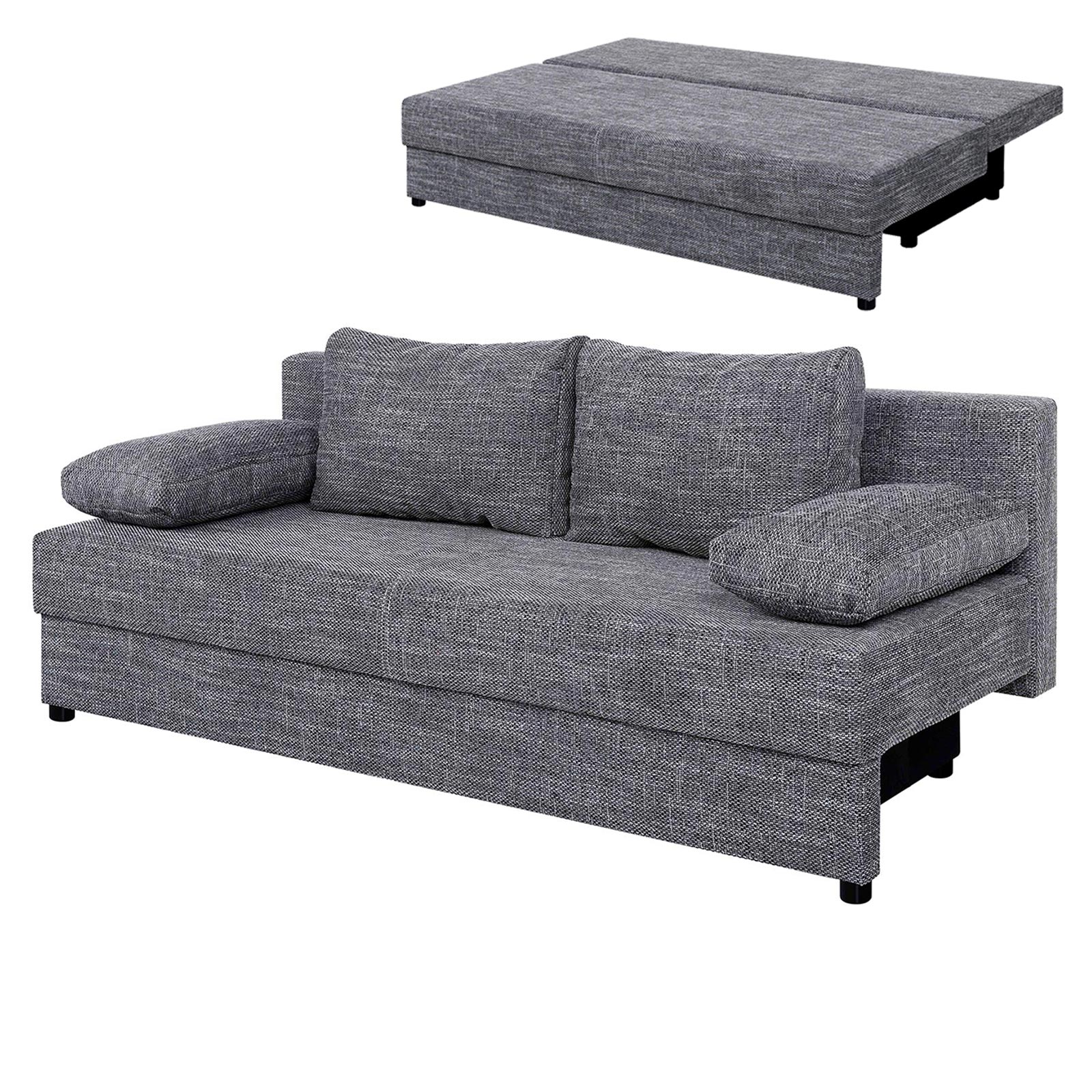 Schlafsofa - grau meliert - Webstoff - Staukasten