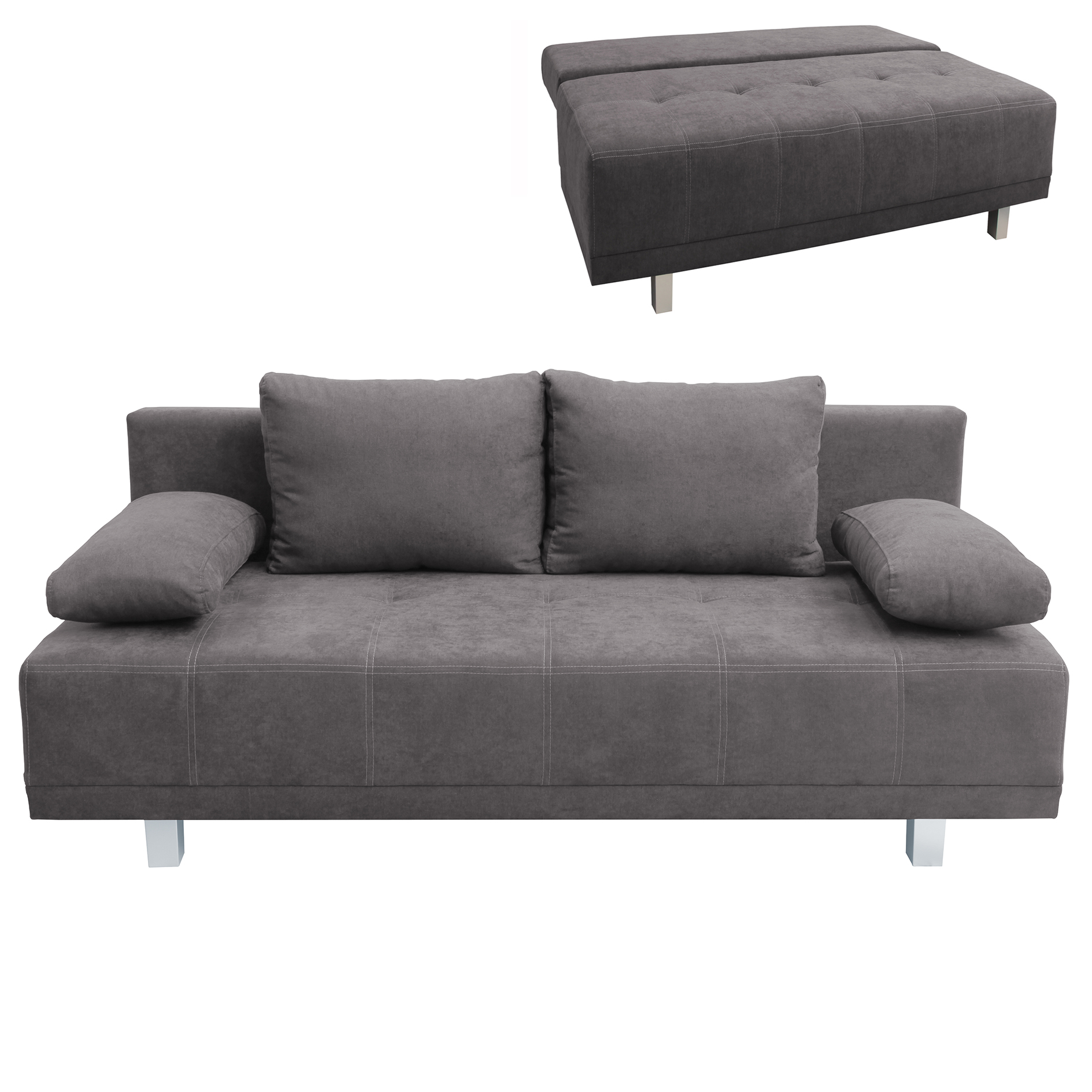 Schlafsofa - graubraun - mit Staukasten - 194 cm