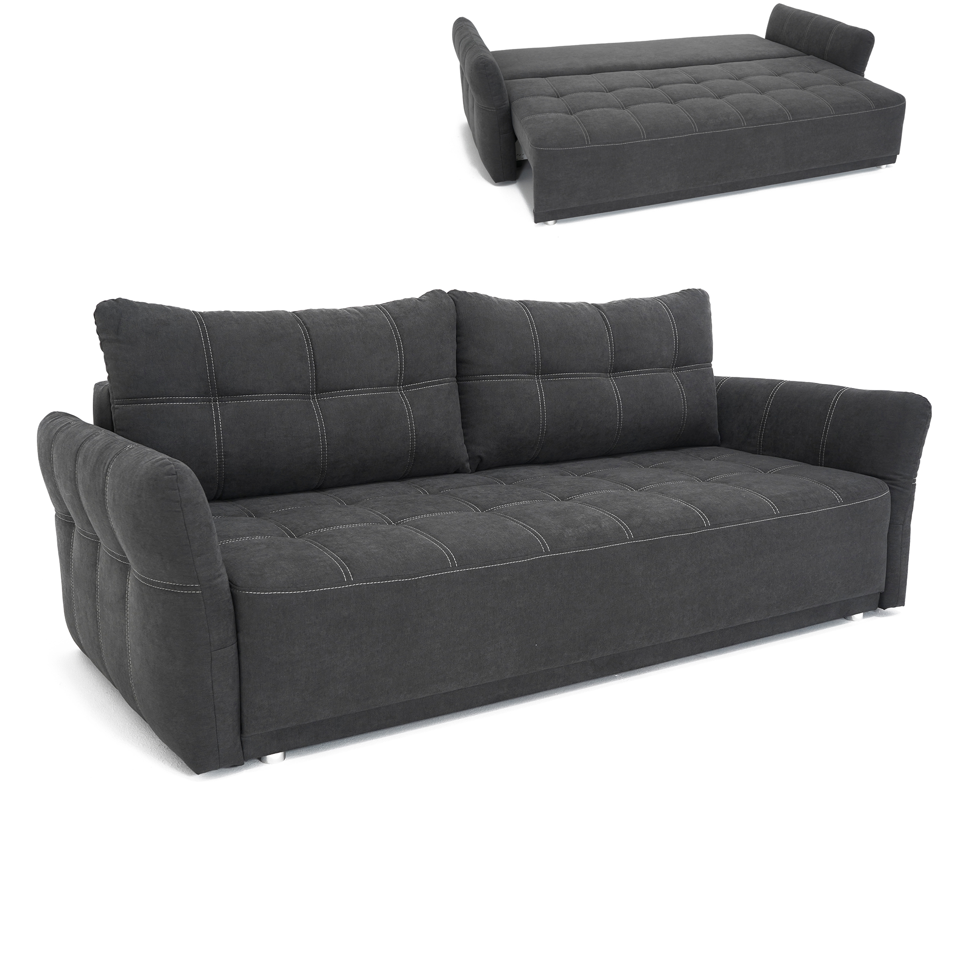 Schlafsofa - graubraun - regulierbare Armlehnen