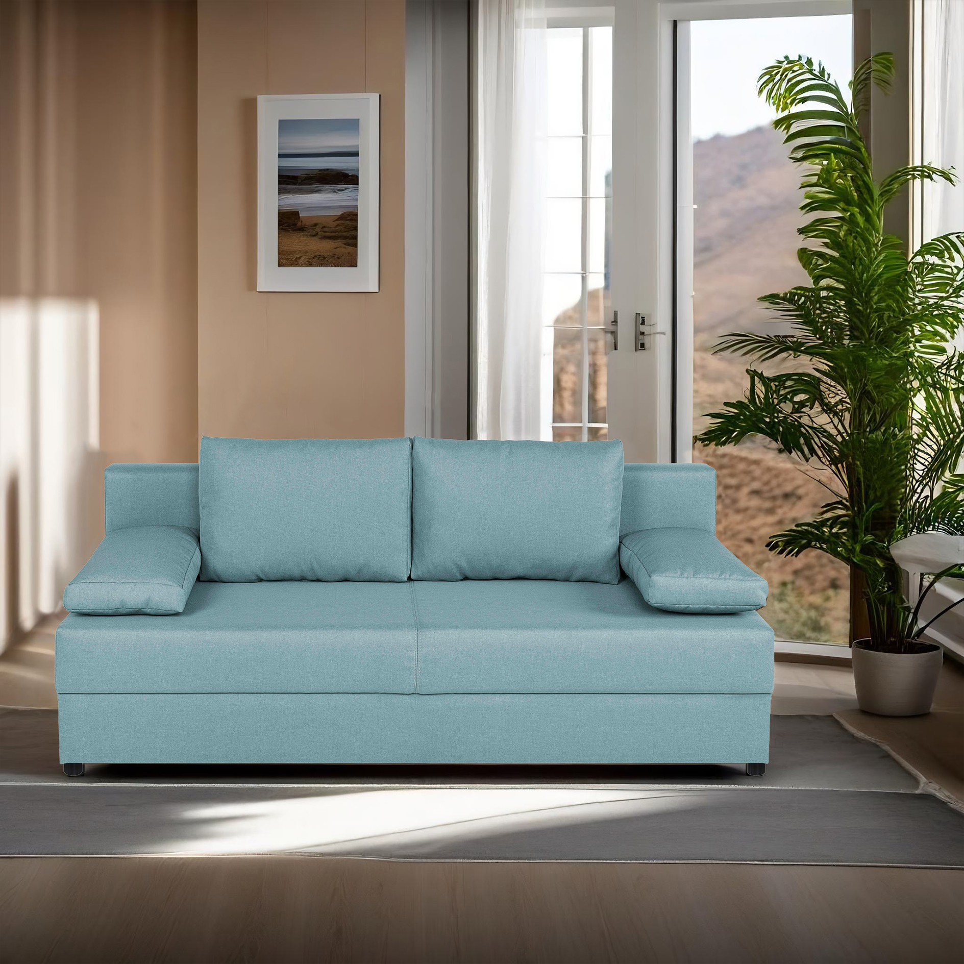 Schlafsofa - mint - Webstoff - Staukasten