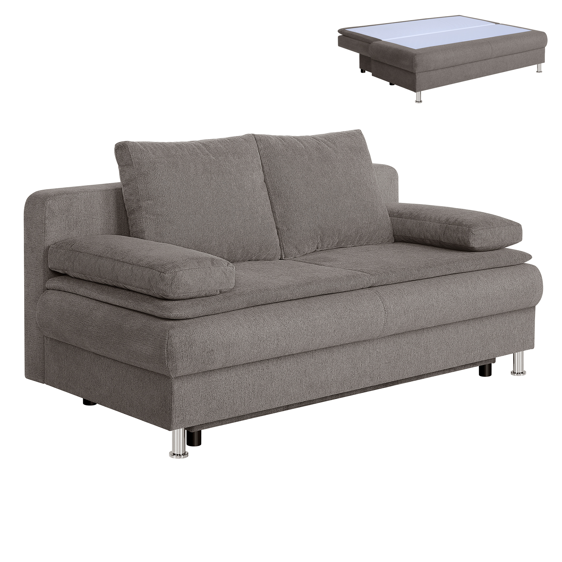 Schlafsofa - mocca - Staukasten - integrierter Topper
