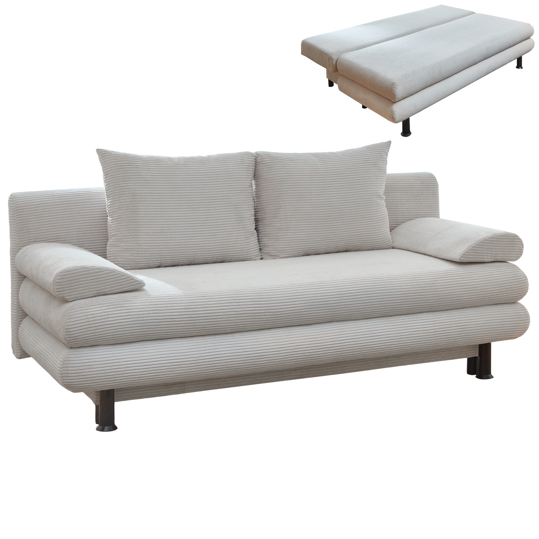 Schlafsofa - natur - Cord - mit Staukasten