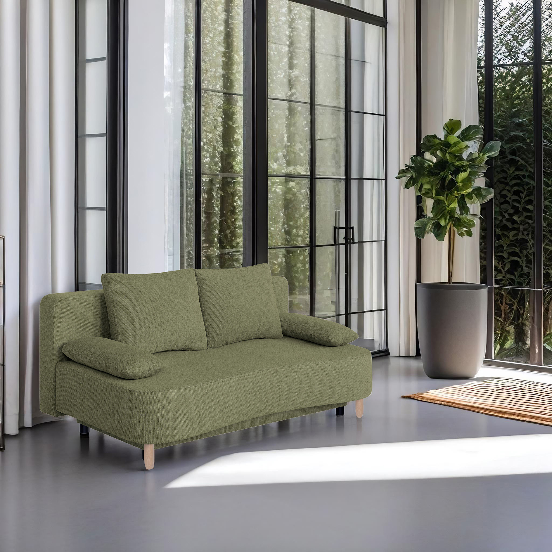 Schlafsofa - olive - Federkern - Staukasten