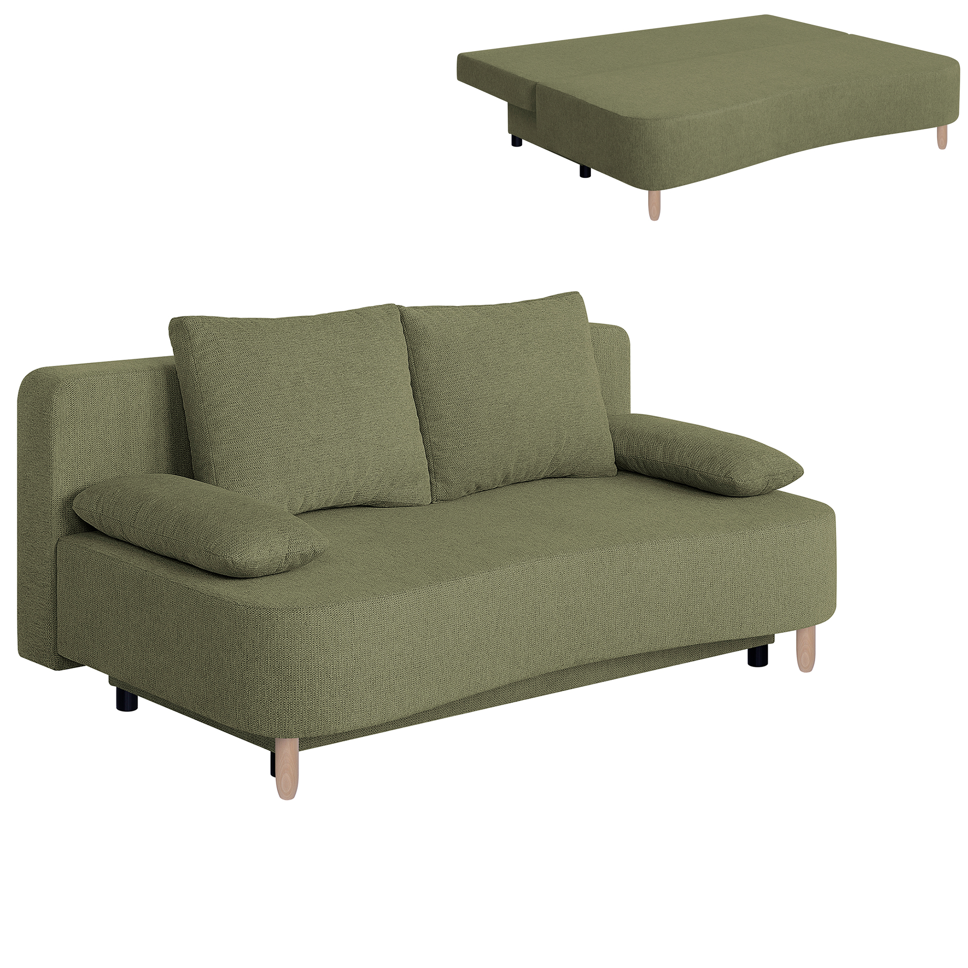 Schlafsofa - olive - Federkern - Staukasten