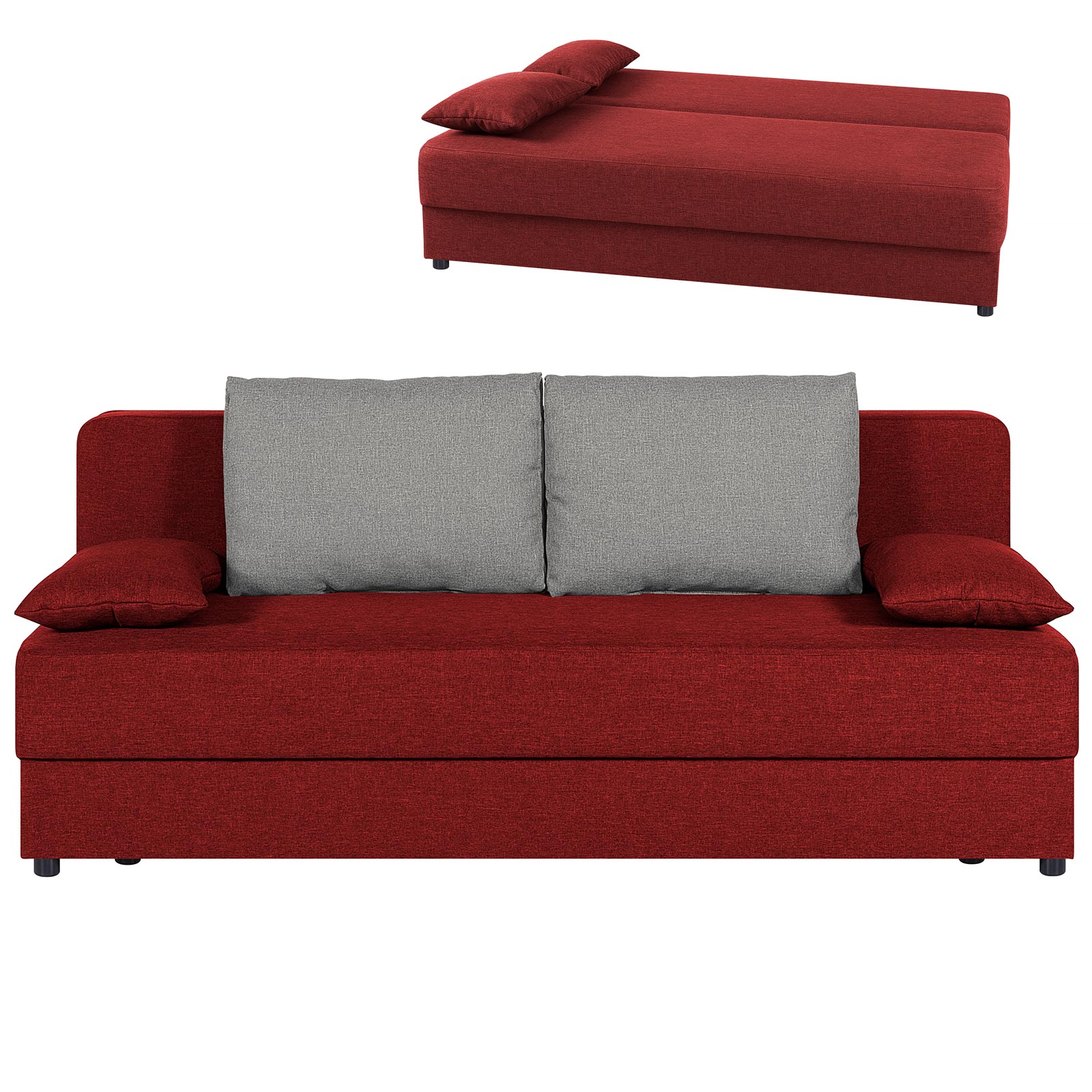 Schlafsofa - rot-silber - mit Staukasten