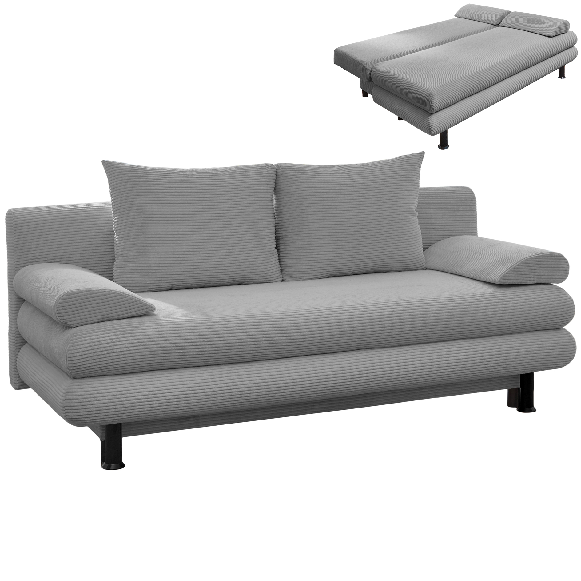 Schlafsofa - silber - Cord - mit Staukasten