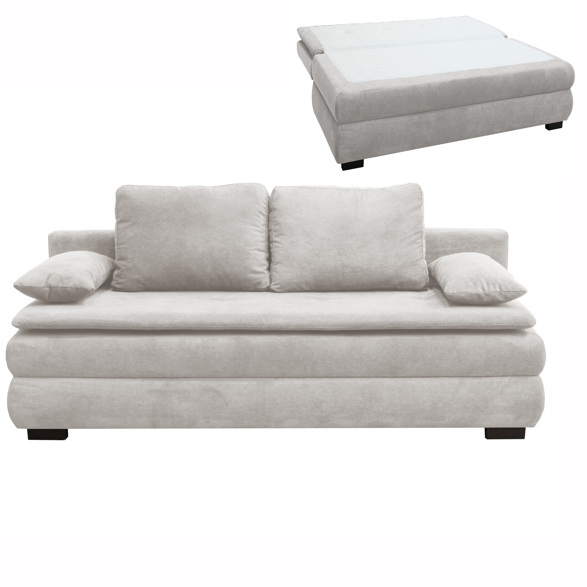 Schlafsofa - silber - mit Staukasten - 202 cm