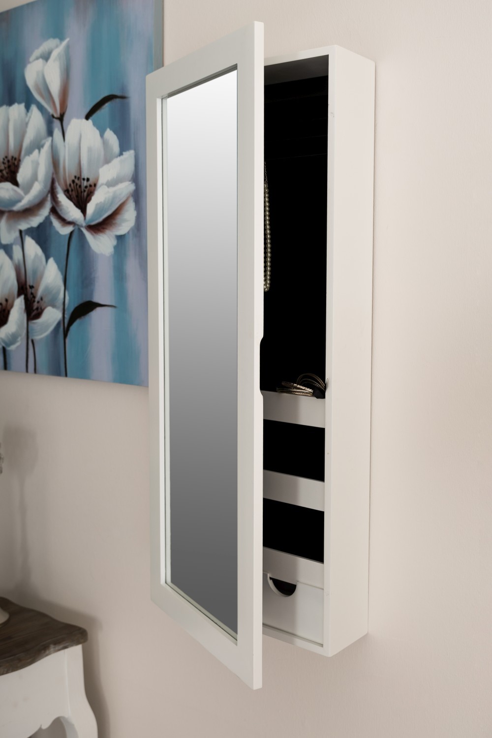 Schmuckschrank COLETTE - weiß - mit Häkchen