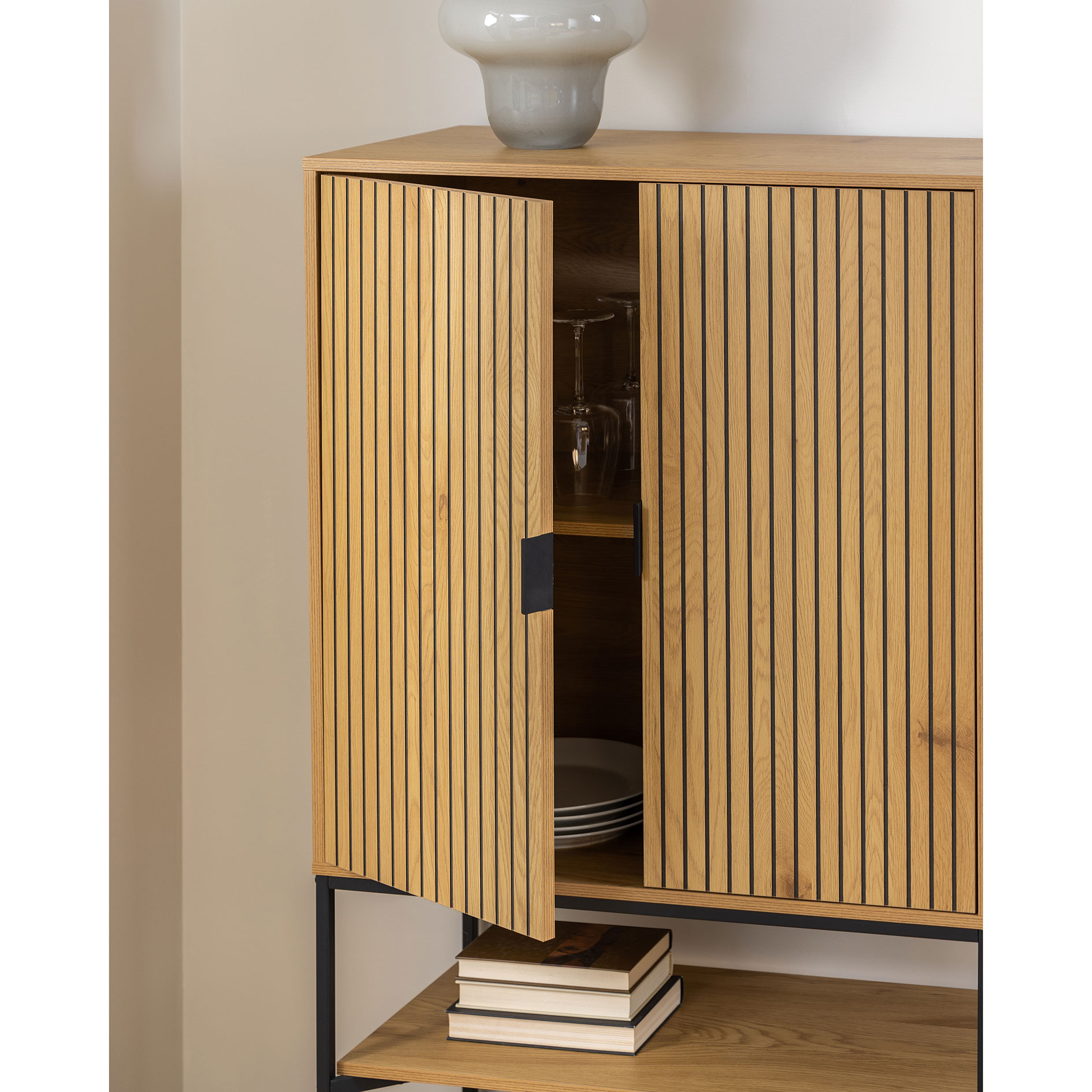 Schrank JAIPUR - Wildeiche - 140 cm hoch