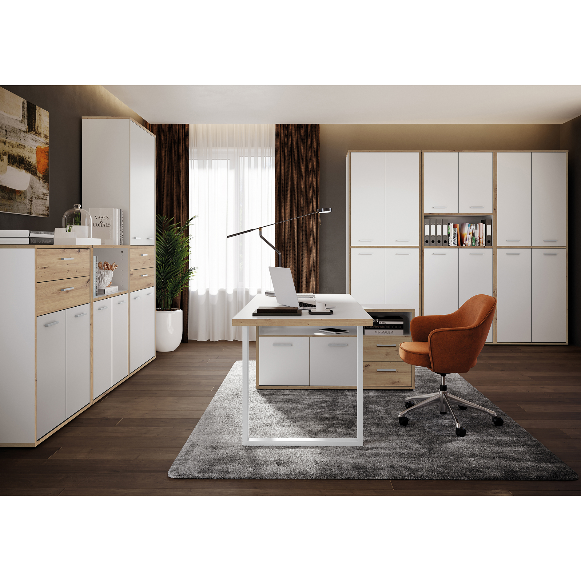 SAN MARINO Büroschrank I, Material Teilmassiv, Altesche gebürstet / Artisan eichefarbig