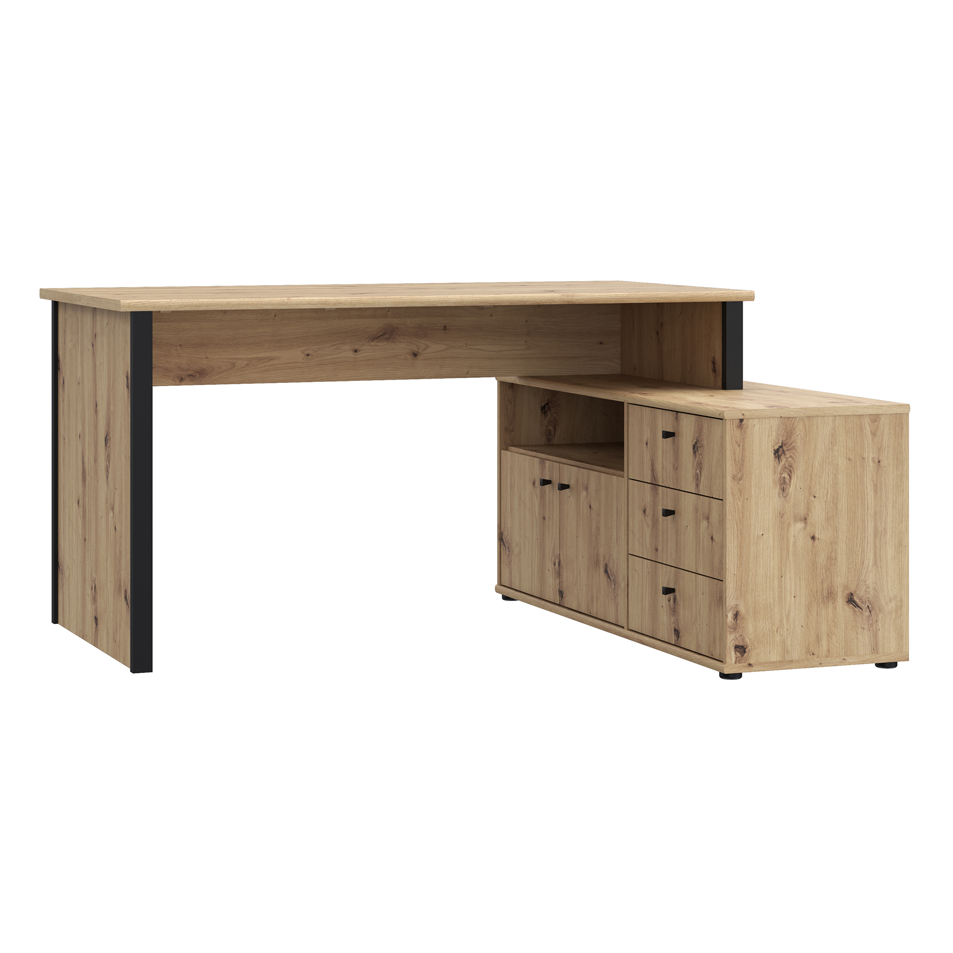 Schreibtisch - Artisan Eiche - schwarz - 121x151 cm
