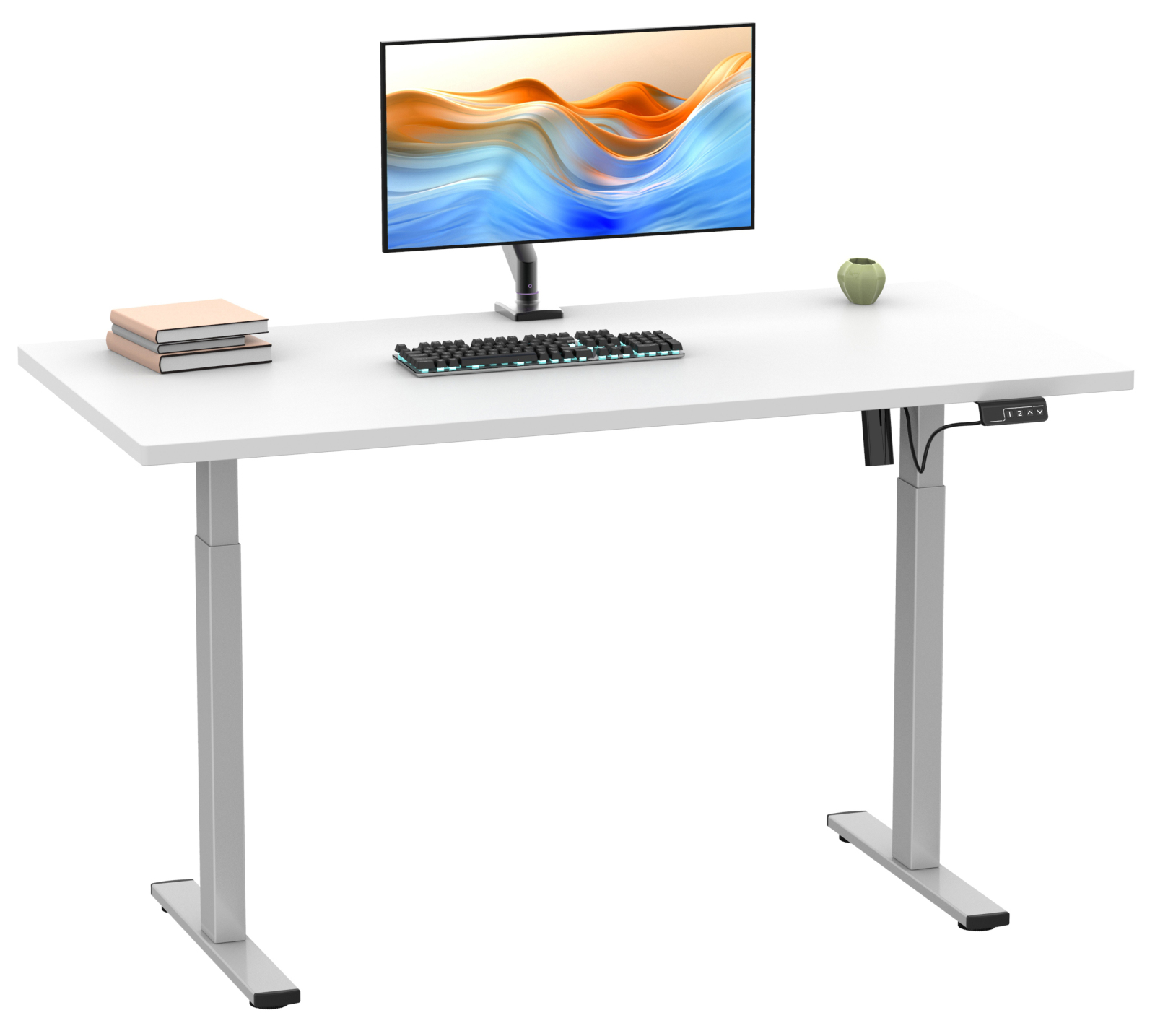Schreibtisch E-LONA - weiß-silber - 110x50 cm - elektrisch höhenverstellbar