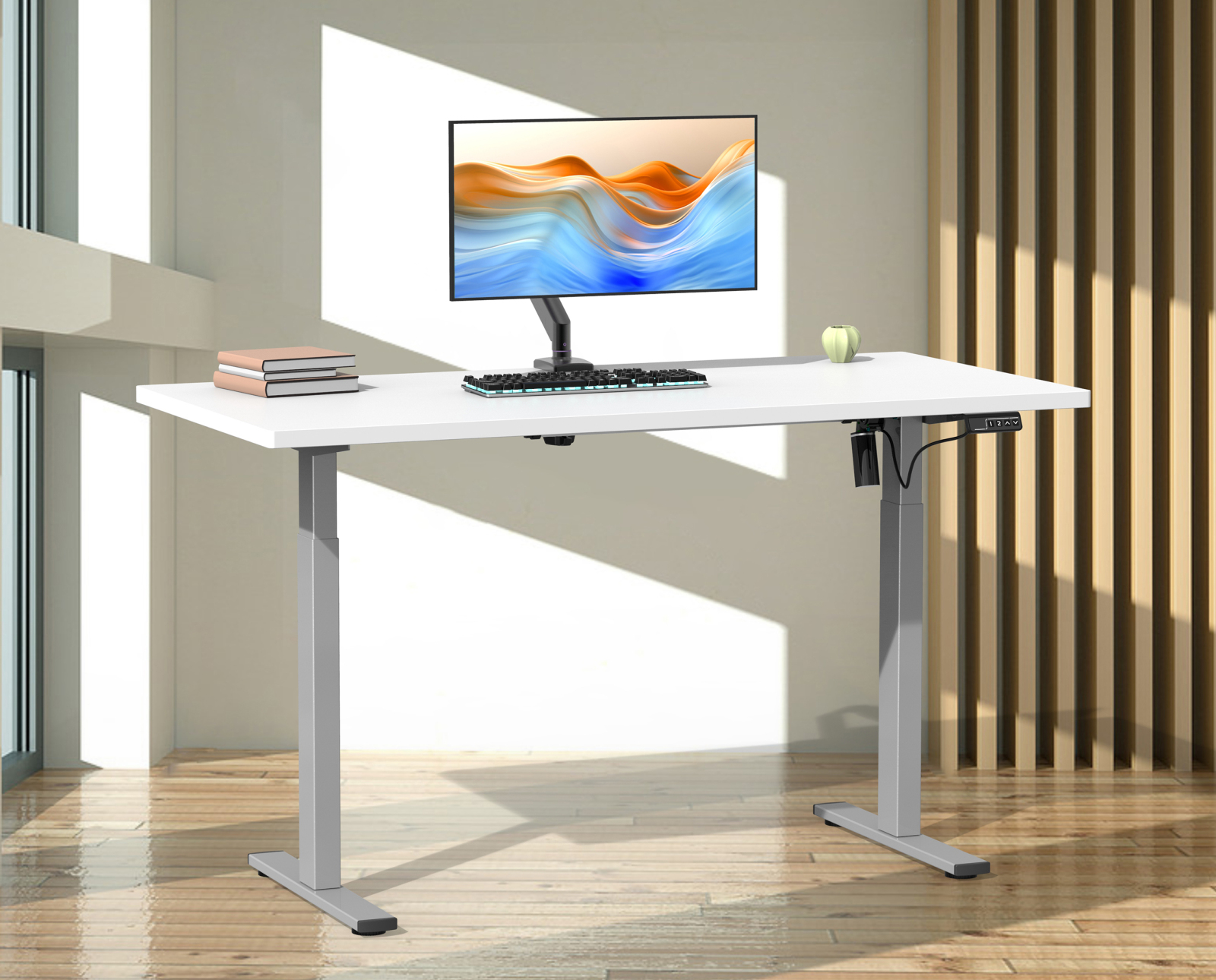 Schreibtisch E-LONA - weiß-silber - 110x50 cm - elektrisch höhenverstellbar