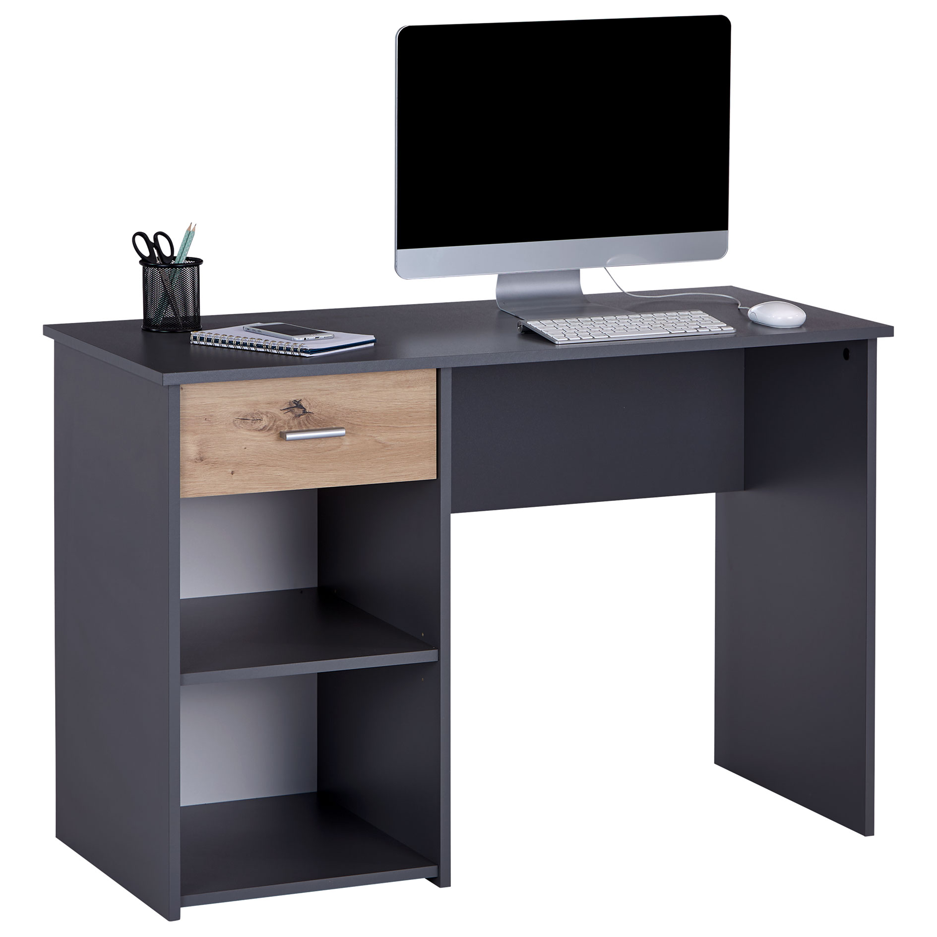 Schreibtisch - Grafitoptik - Artisan Eiche - mit Regal