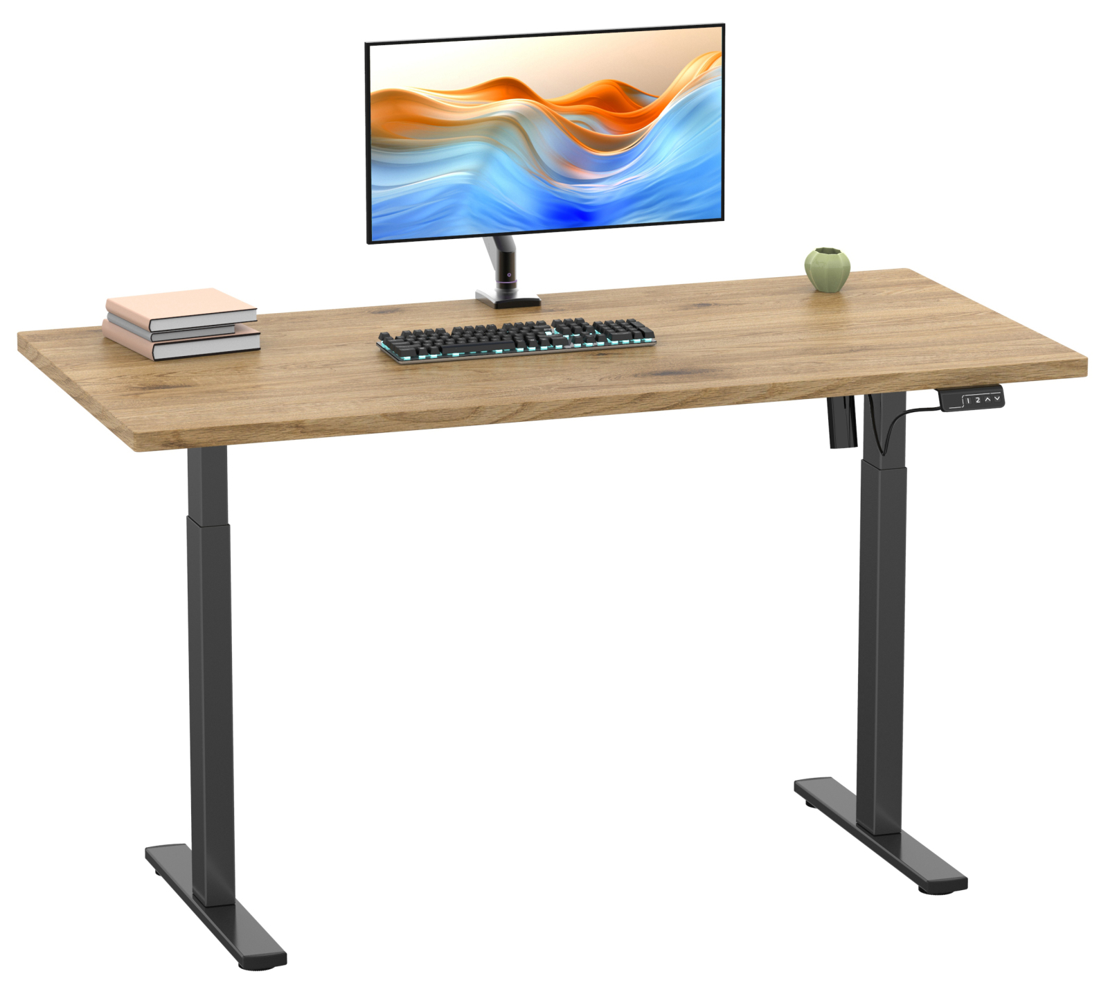 Schreibtisch - Honig Eiche - schwarz - 110 cm - elektrisch höhenverstellbar