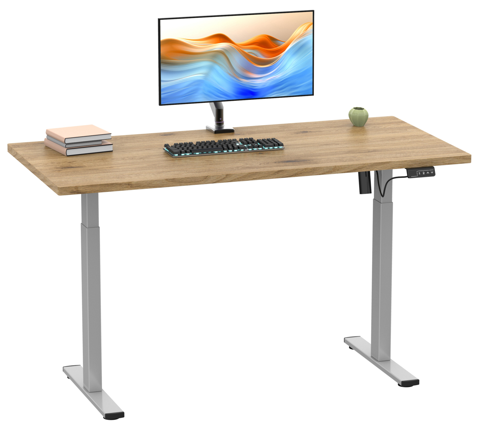 Schreibtisch - Honig Eiche - silber - 110 cm - elektrisch höhenverstellbar