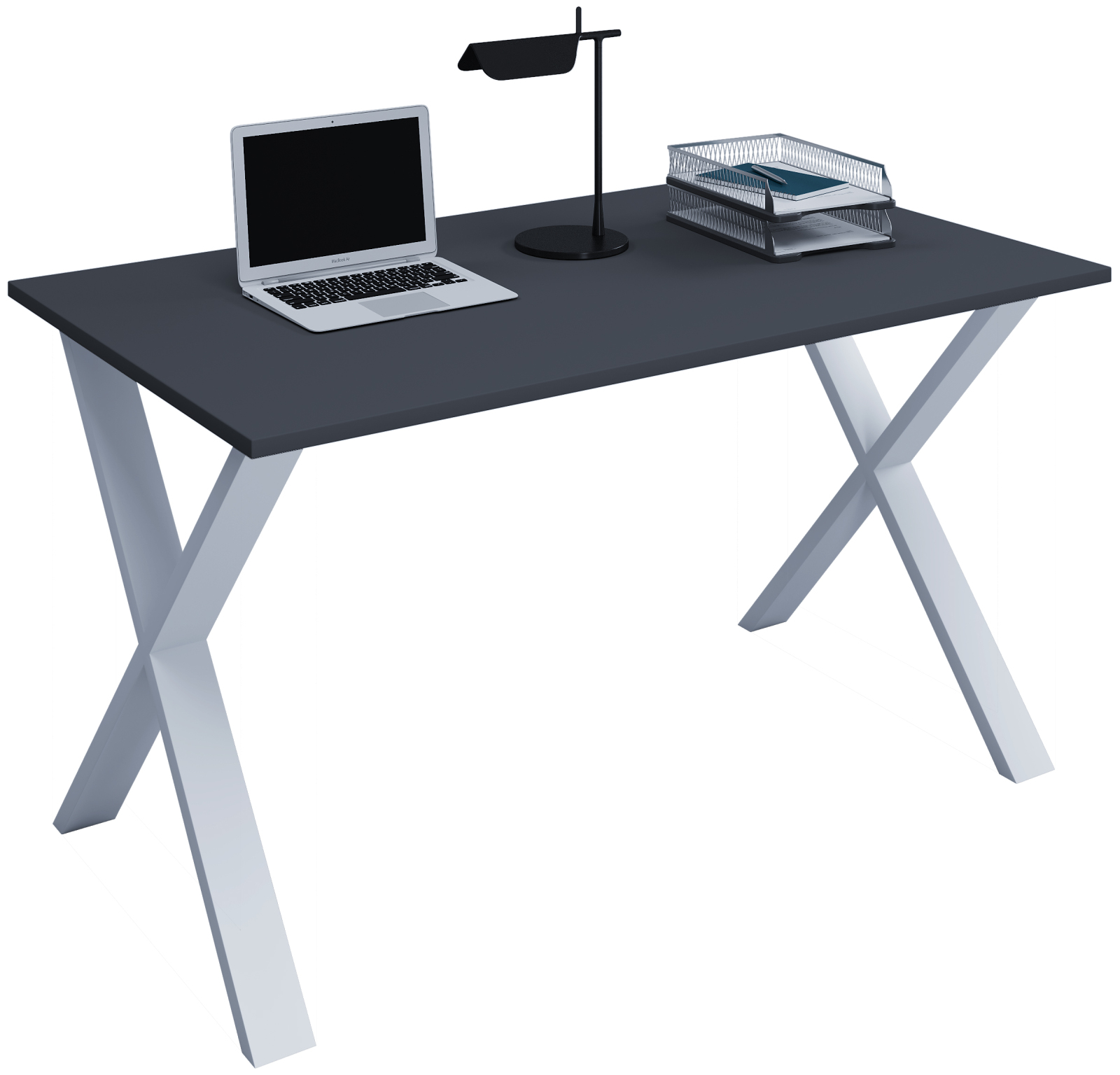 Schreibtisch LONA - anthrazit-silber - X-Gestell - 140x50 cm