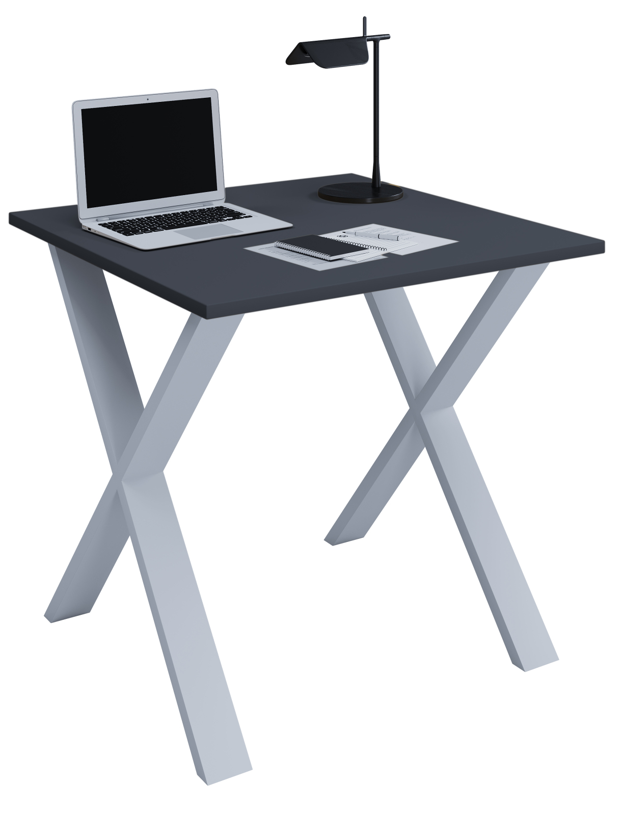 Schreibtisch LONA - anthrazit-silber - X-Gestell - 80x50 cm