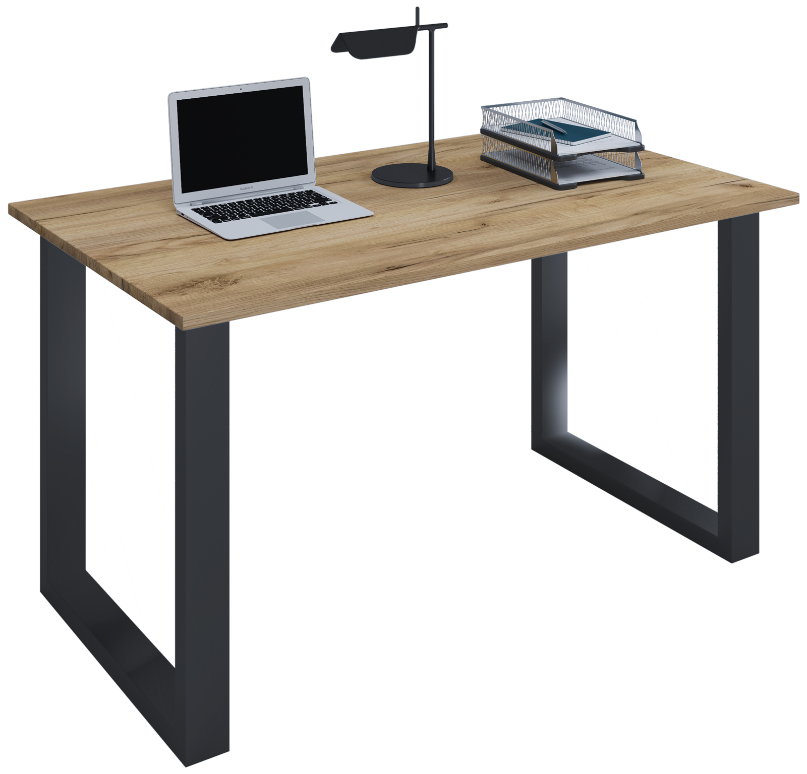 Schreibtisch LONA - Honig Eiche - schwarz - U-Gestell - 140x50 cm