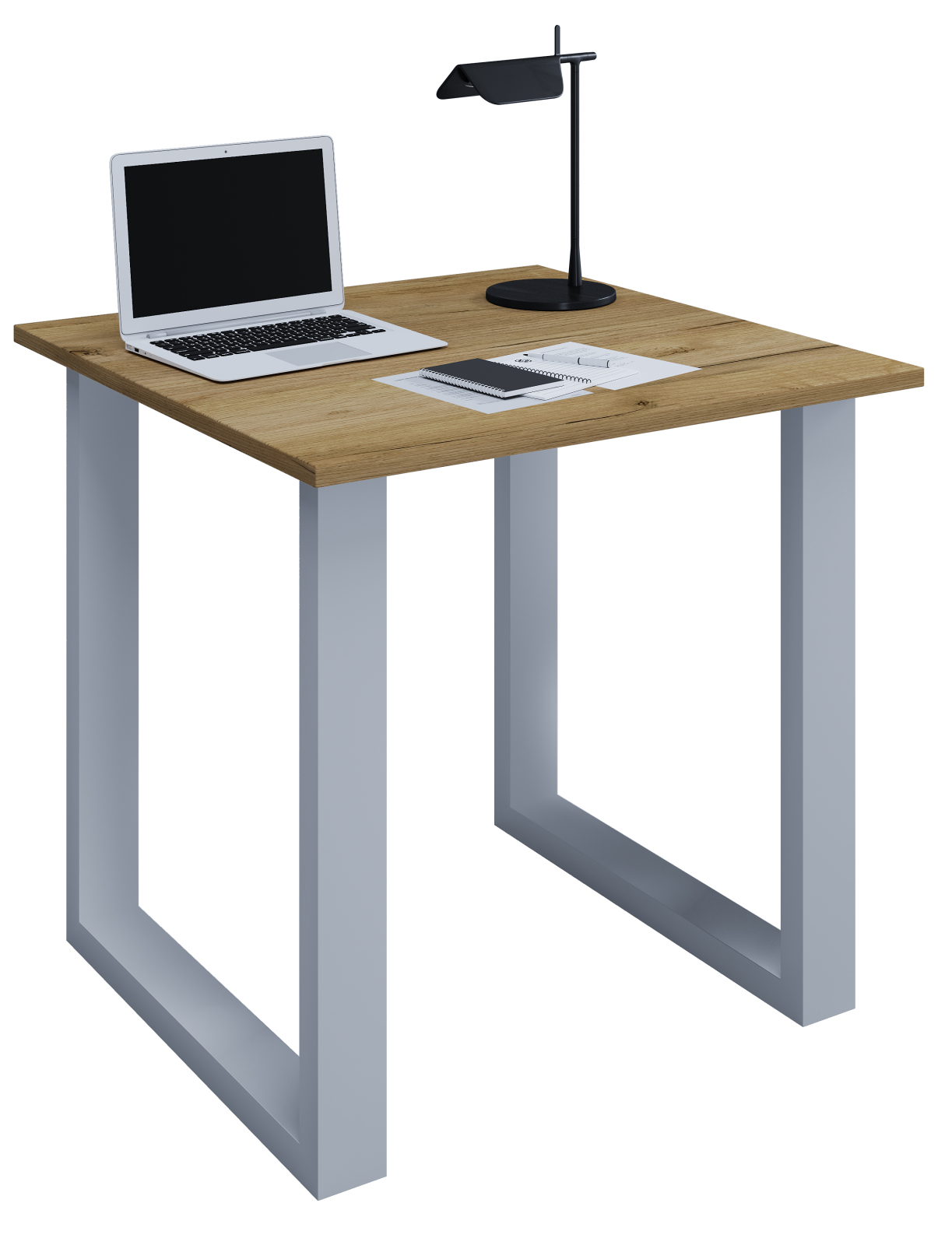 Schreibtisch LONA - Honig Eiche - silber - U-Gestell - 80x50 cm