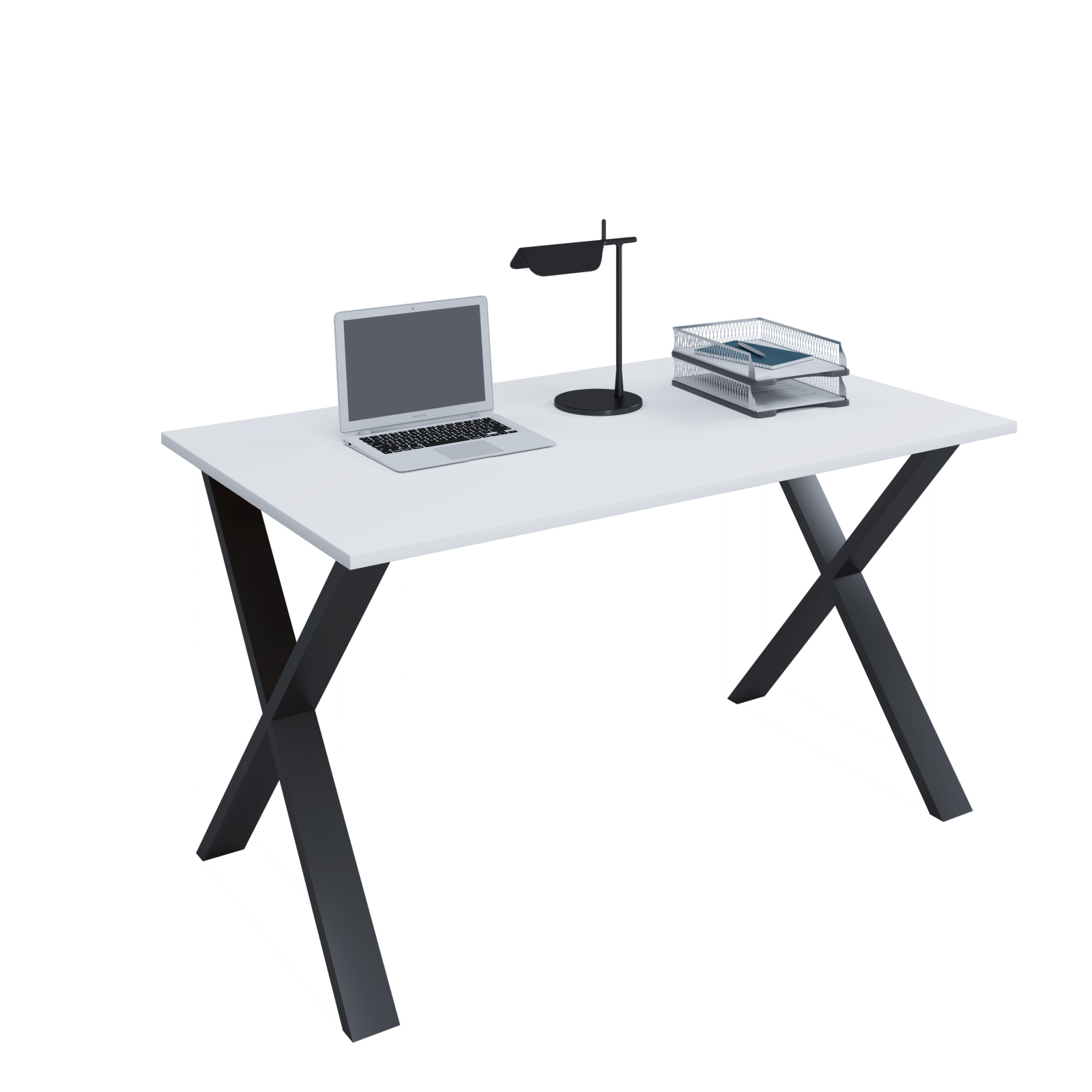 Schreibtisch LONA - weiß-schwarz - X-Gestell - 140x80 cm