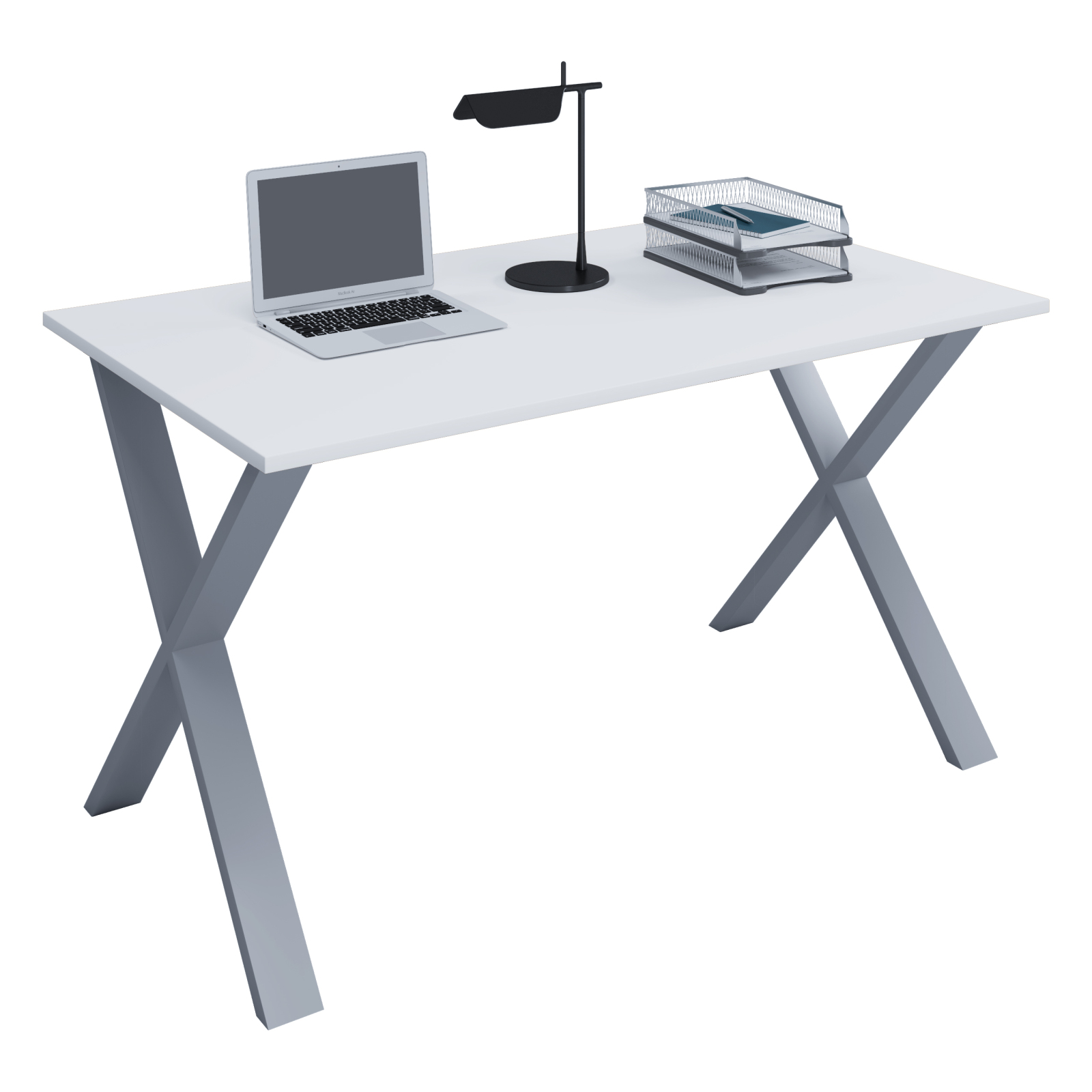 Schreibtisch LONA - weiß-silber - X-Gestell - 110x80 cm