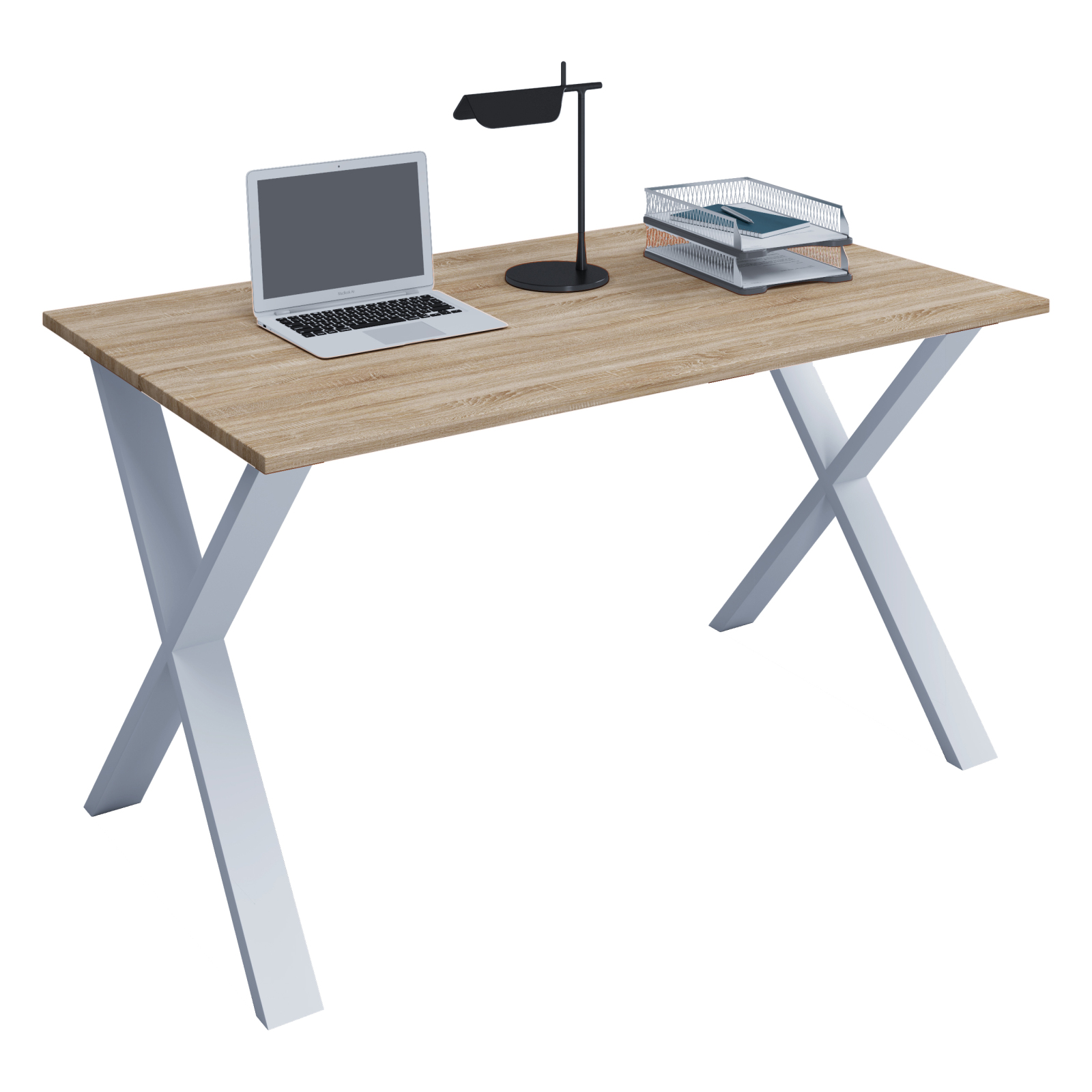 Schreibtisch LONA - weiß-silber - X-Gestell - 140x80 cm