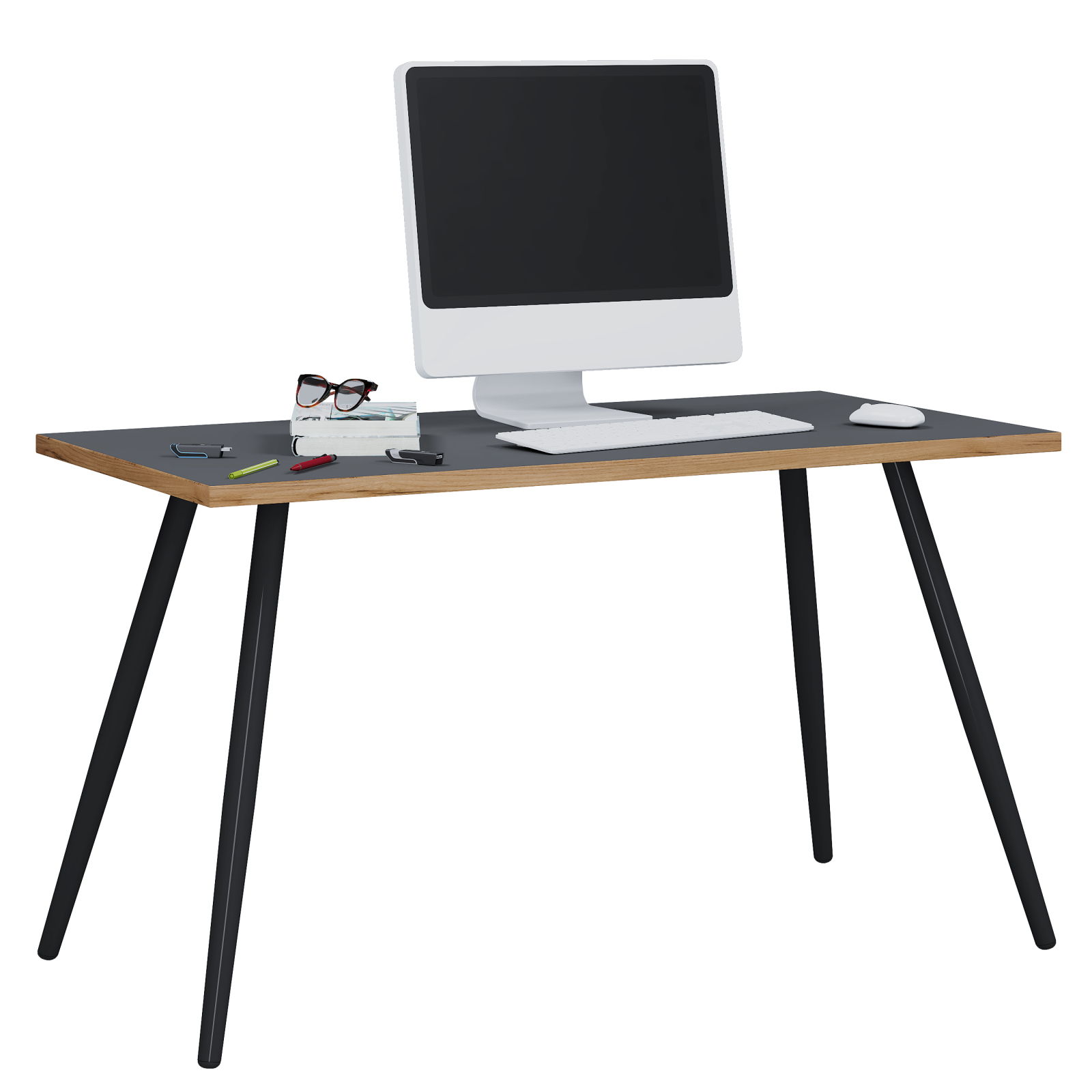 Schreibtisch SALIA - anthrazit - Kante Honig Eiche - schwarz - 110x50 cm