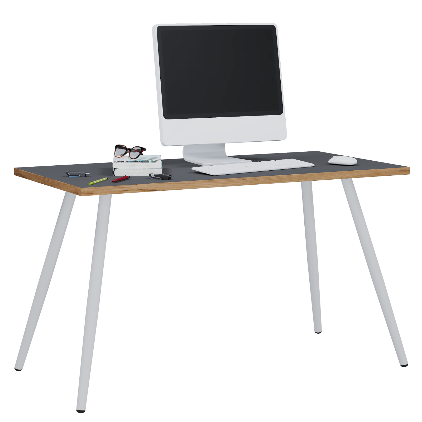 Schreibtisch SALIA - anthrazit - Kante Honig Eiche - weiß - 110x80 cm