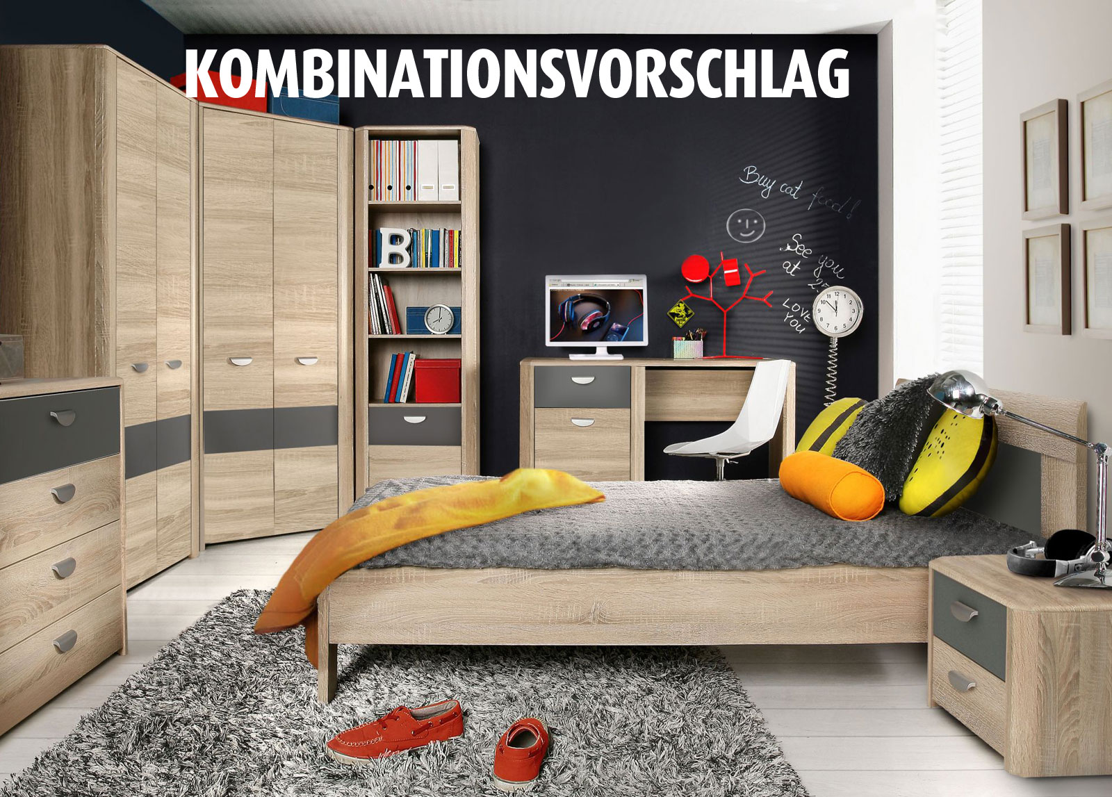 Schreibtisch - Sonoma Eiche - grau anthrazit - 130 cm
