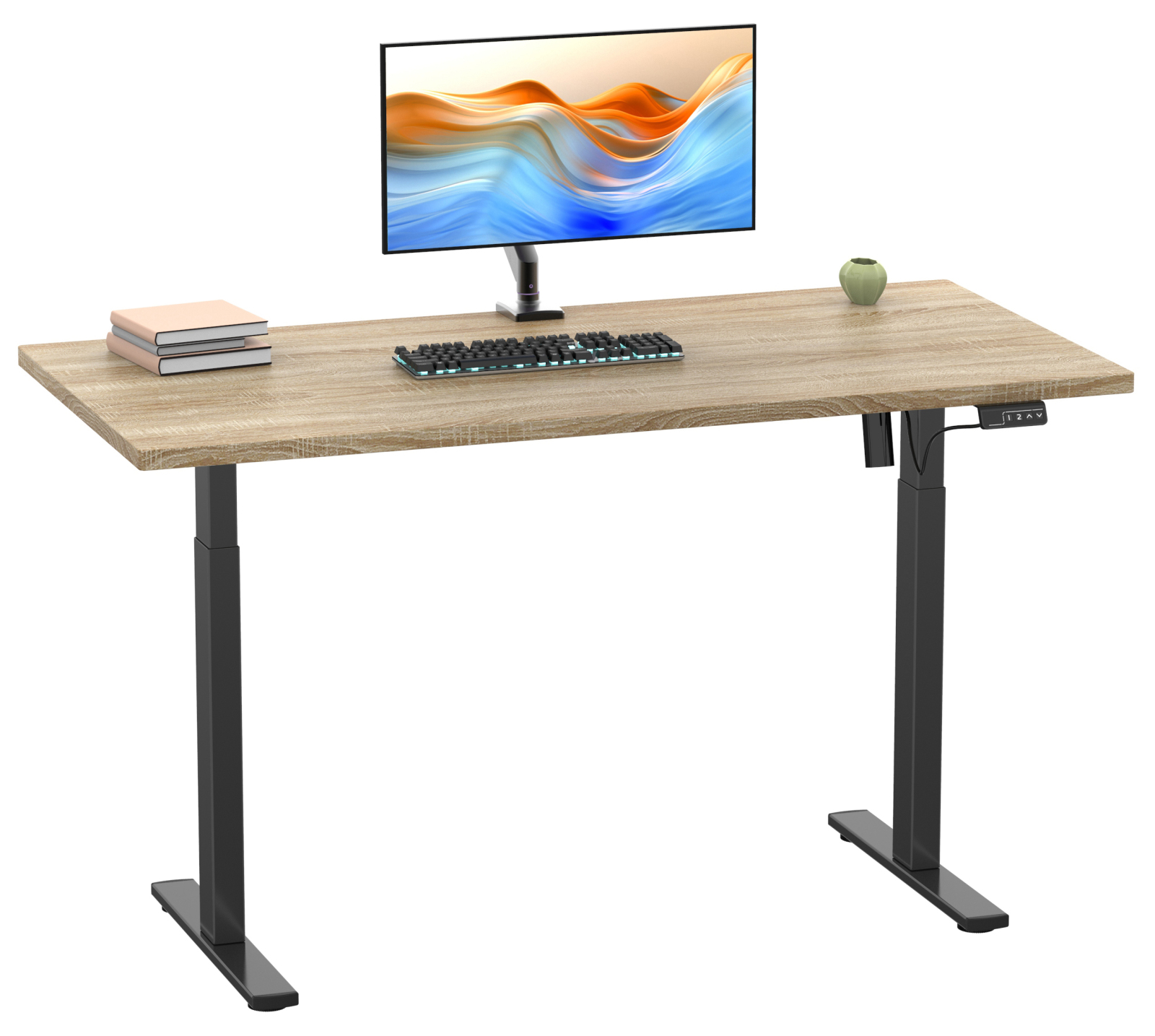 Schreibtisch - Sonoma Eiche - schwarz - 160 cm - elektrisch höhenverstellbar