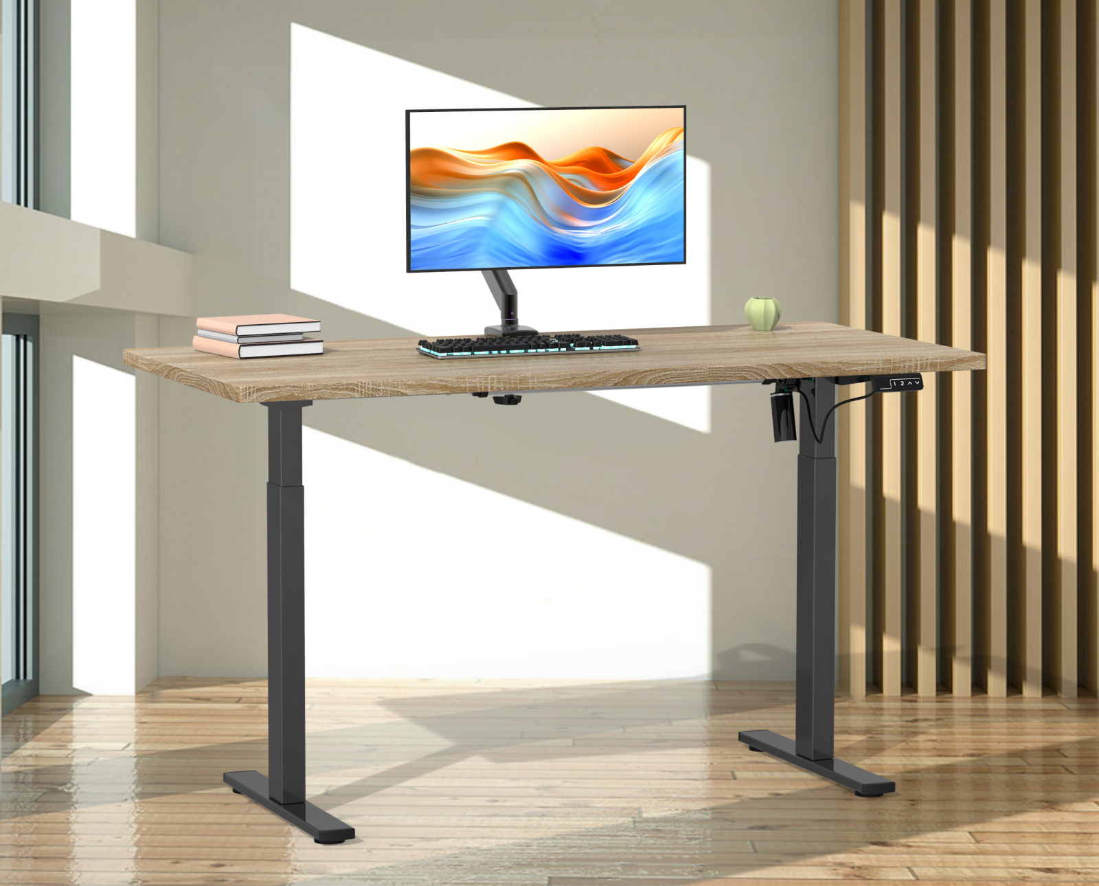 Schreibtisch - Sonoma Eiche - silber - 110 cm - elektrisch höhenverstellbar