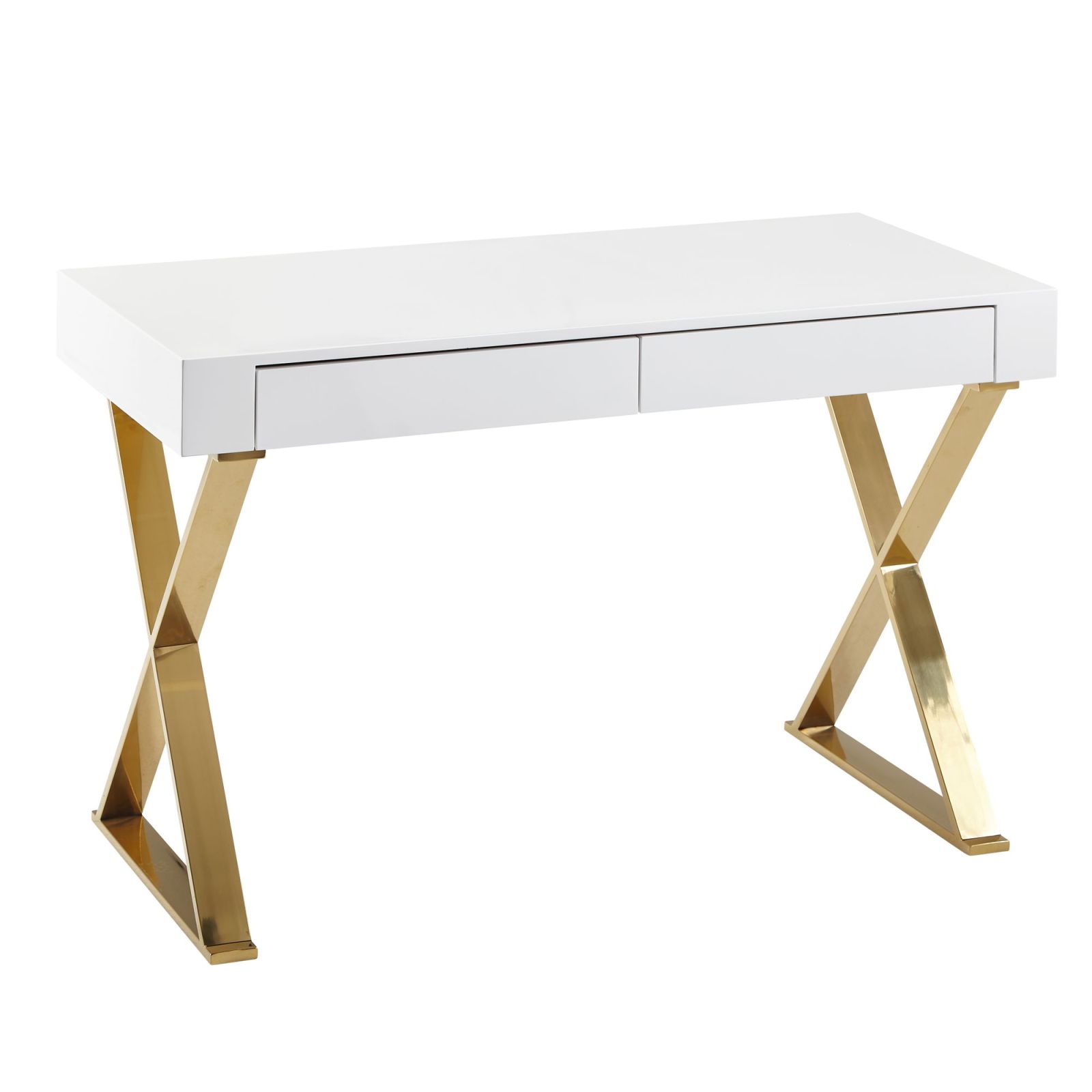 Schreibtisch - weiß -gold - 2 Schubkästen - 118 cm