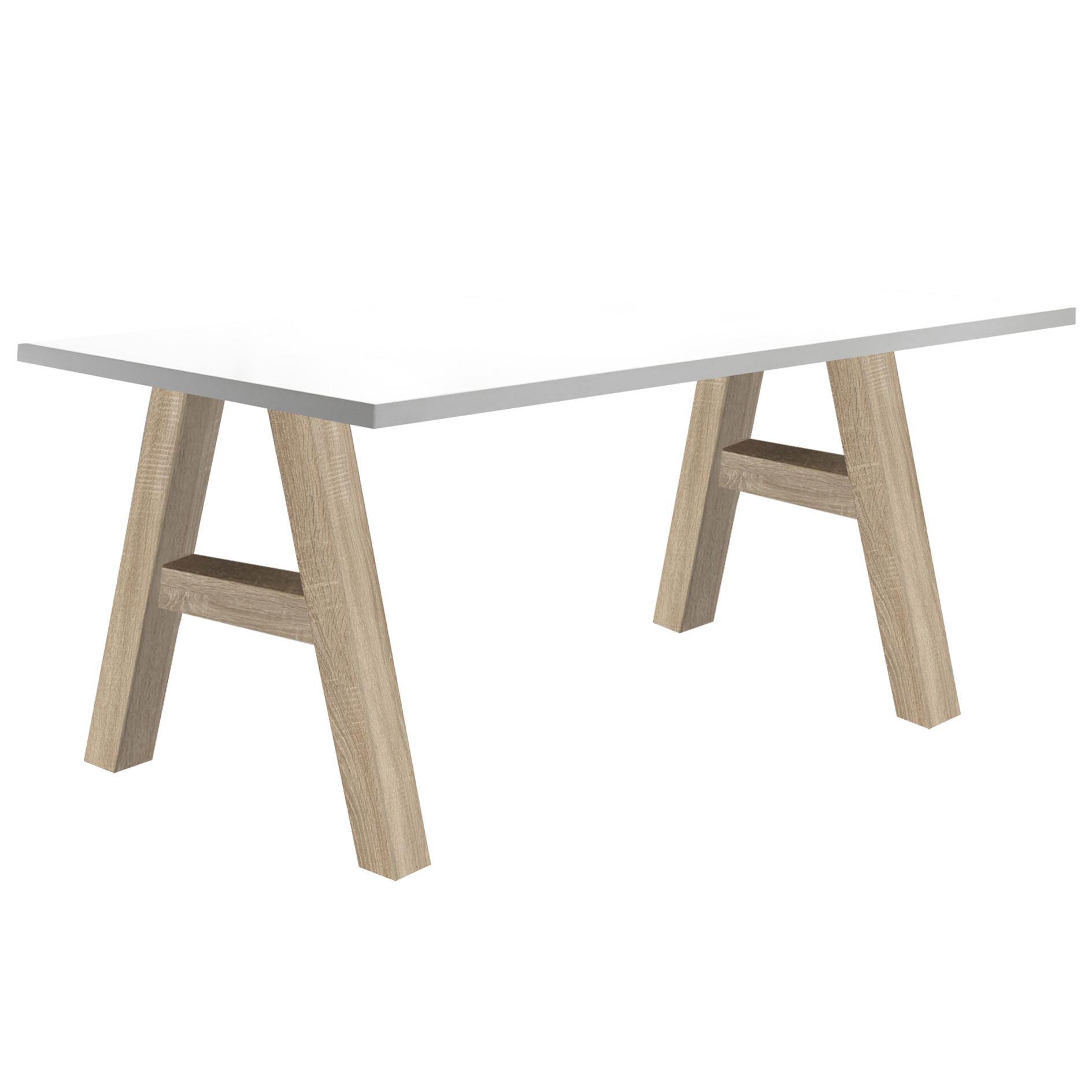 Schreibtisch - weiß matt - Eiche sägerau - A-Gestell - 140x70 cm