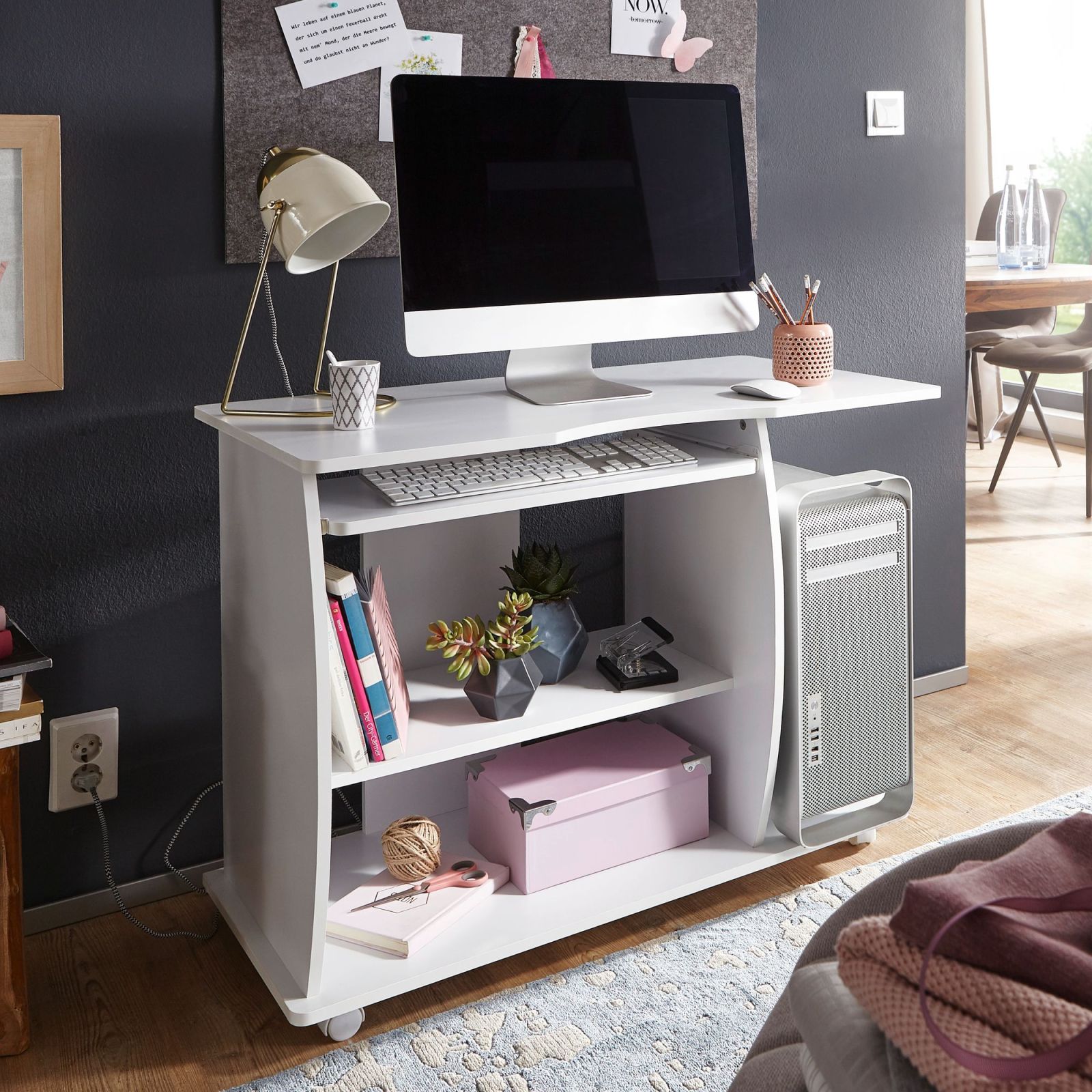 Schreibtisch - weiß - mit Tastaturauszug - 90 cm breit