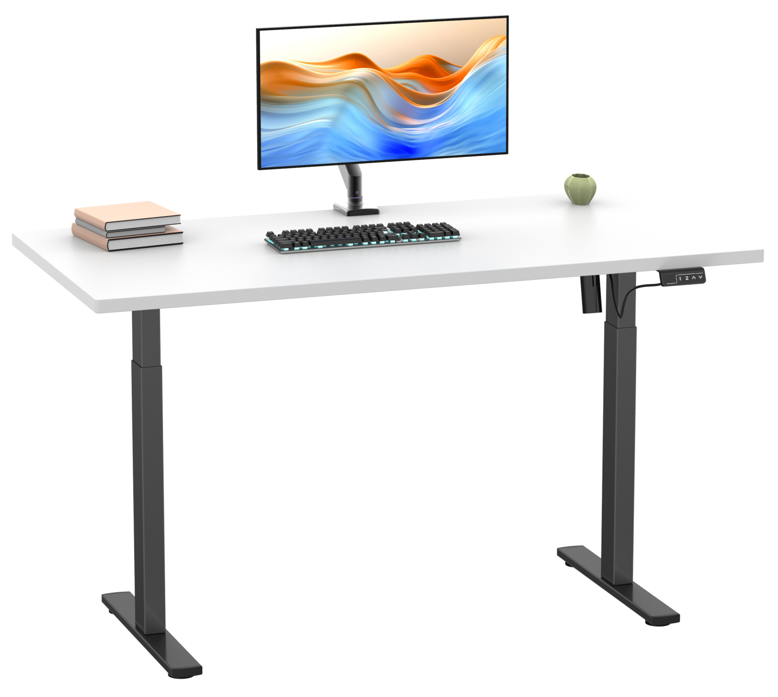 Schreibtisch - weiß-schwarz - 110 cm - elektrisch höhenverstellbar