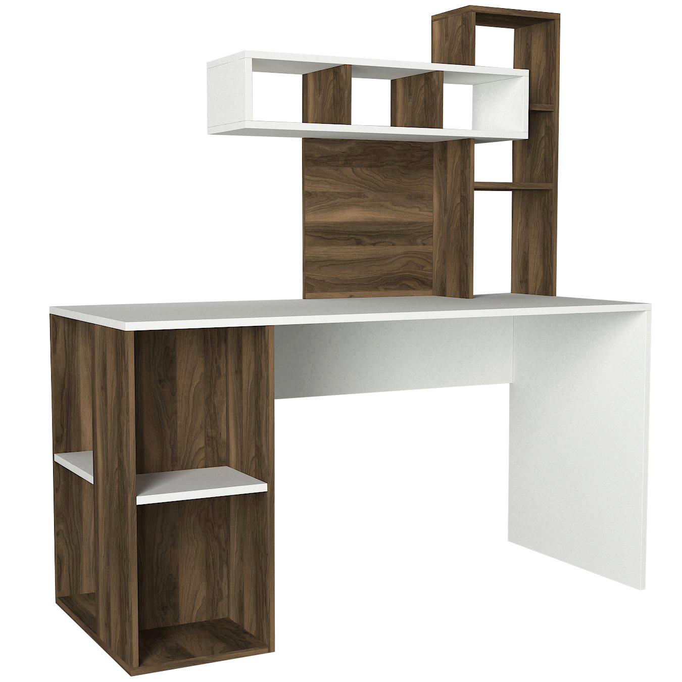 Schreibtisch - weiß-Walnuss - mit Regal - 140 cm breit