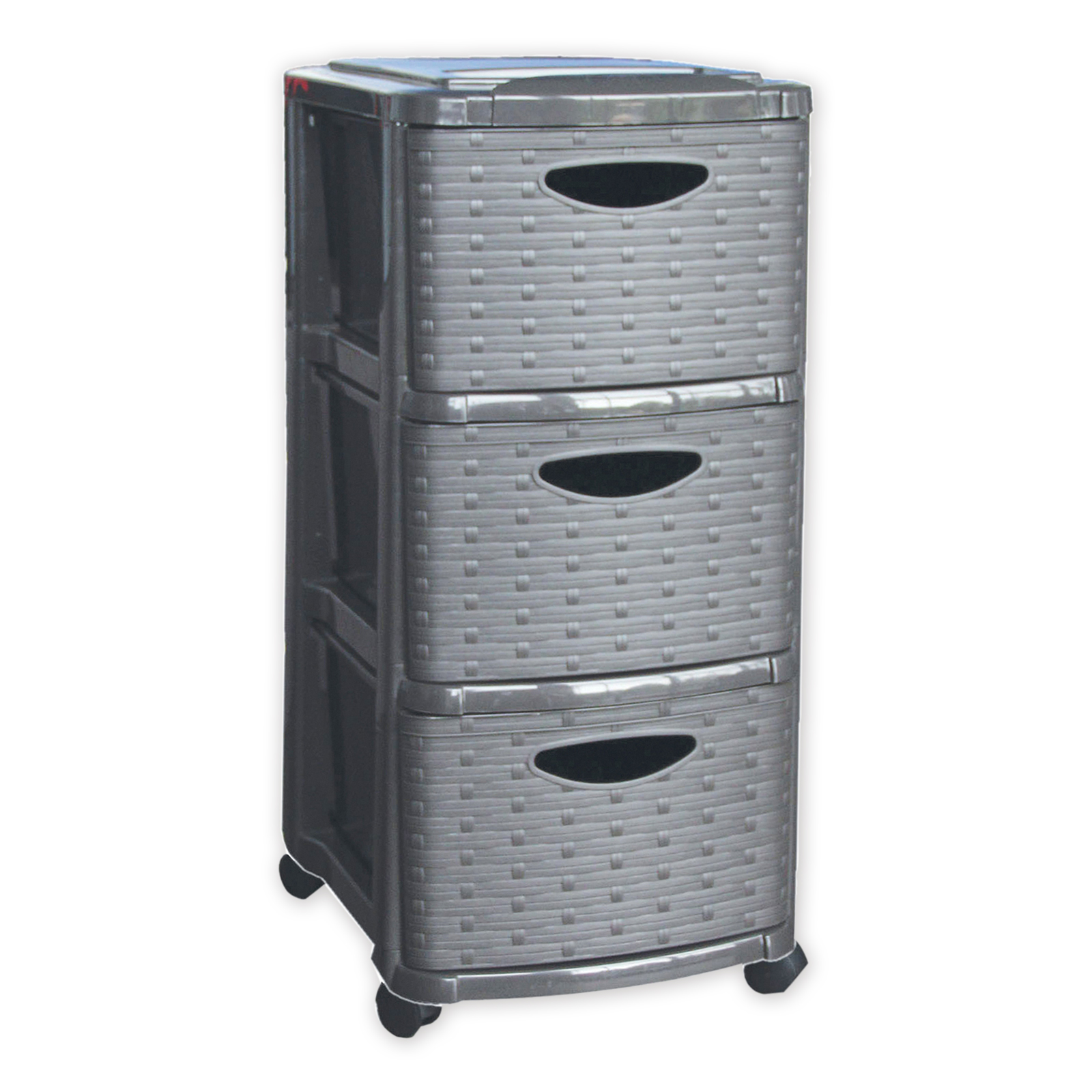 Schubladencontainer - hellgrau - Rattanoptik