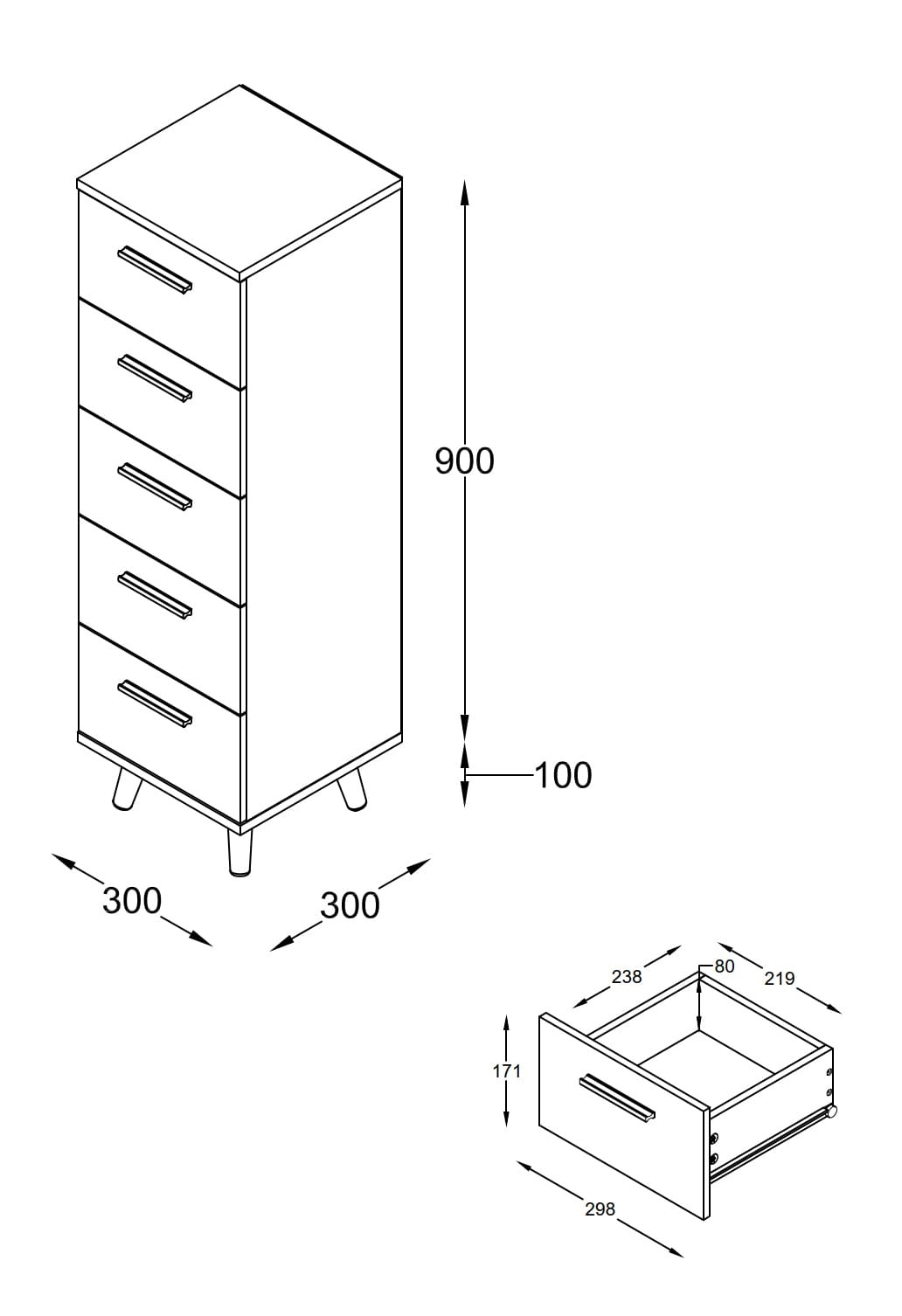 Schubladenschrank LANDOS M - Honig Eiche - 100 cm hoch