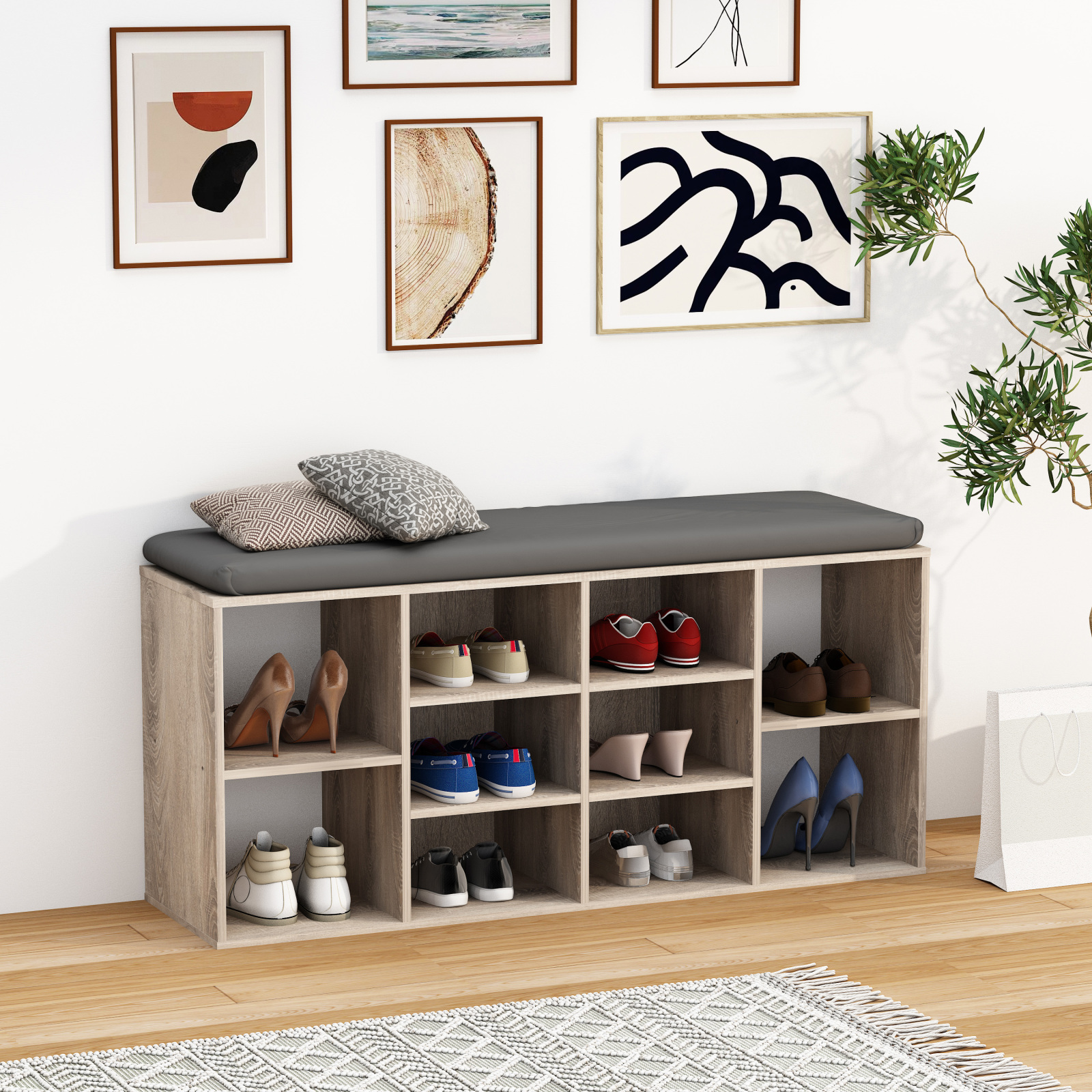 Schuhbank HINSOL S  - Sonoma Eiche - 10 Fächer