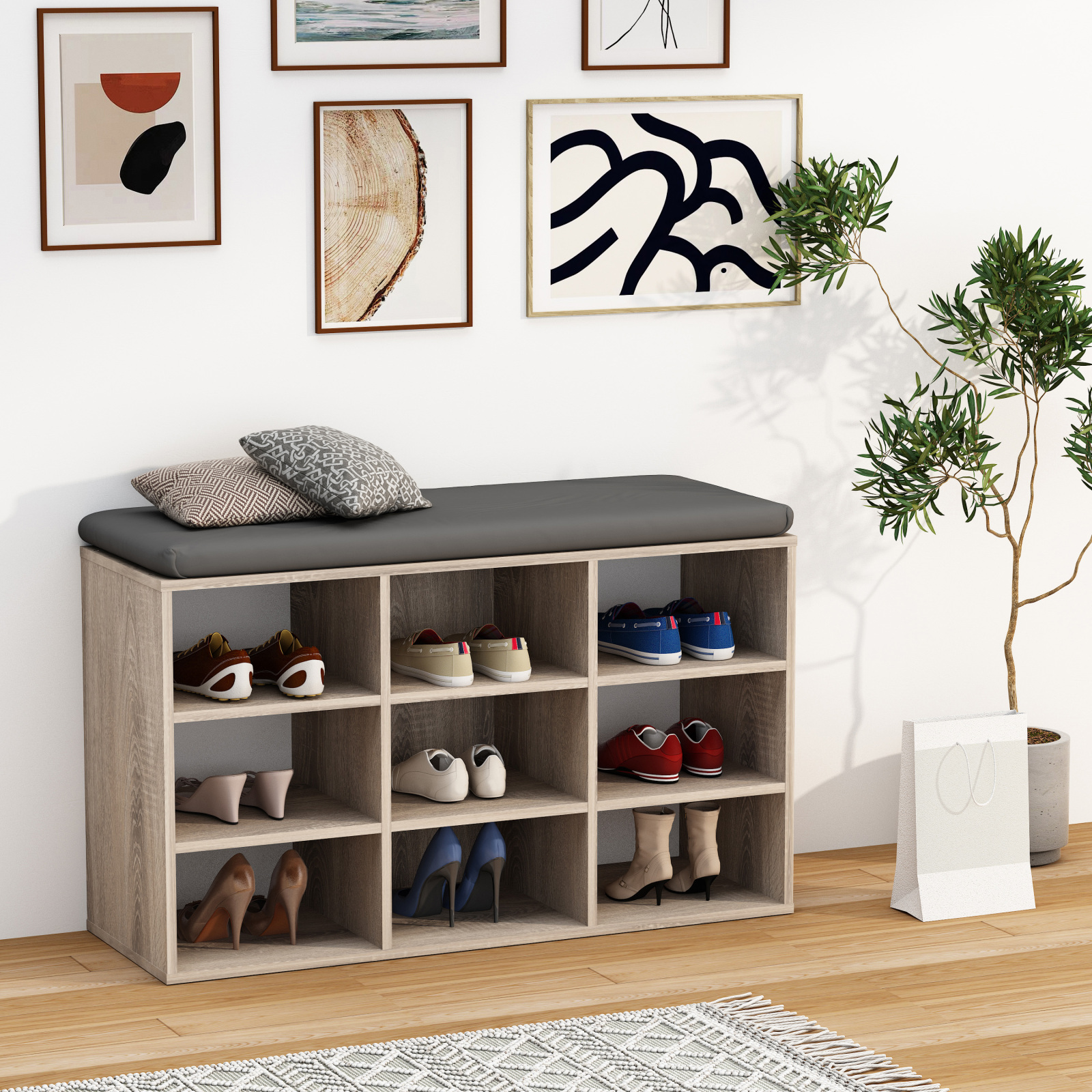 Schuhbank HINSOL XS - Sonoma Eiche - 9 Fächer