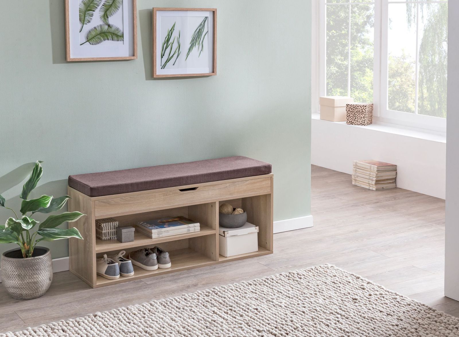 Schuhbank - Sonoma Eiche - mit Sitzauflage - 104 cm