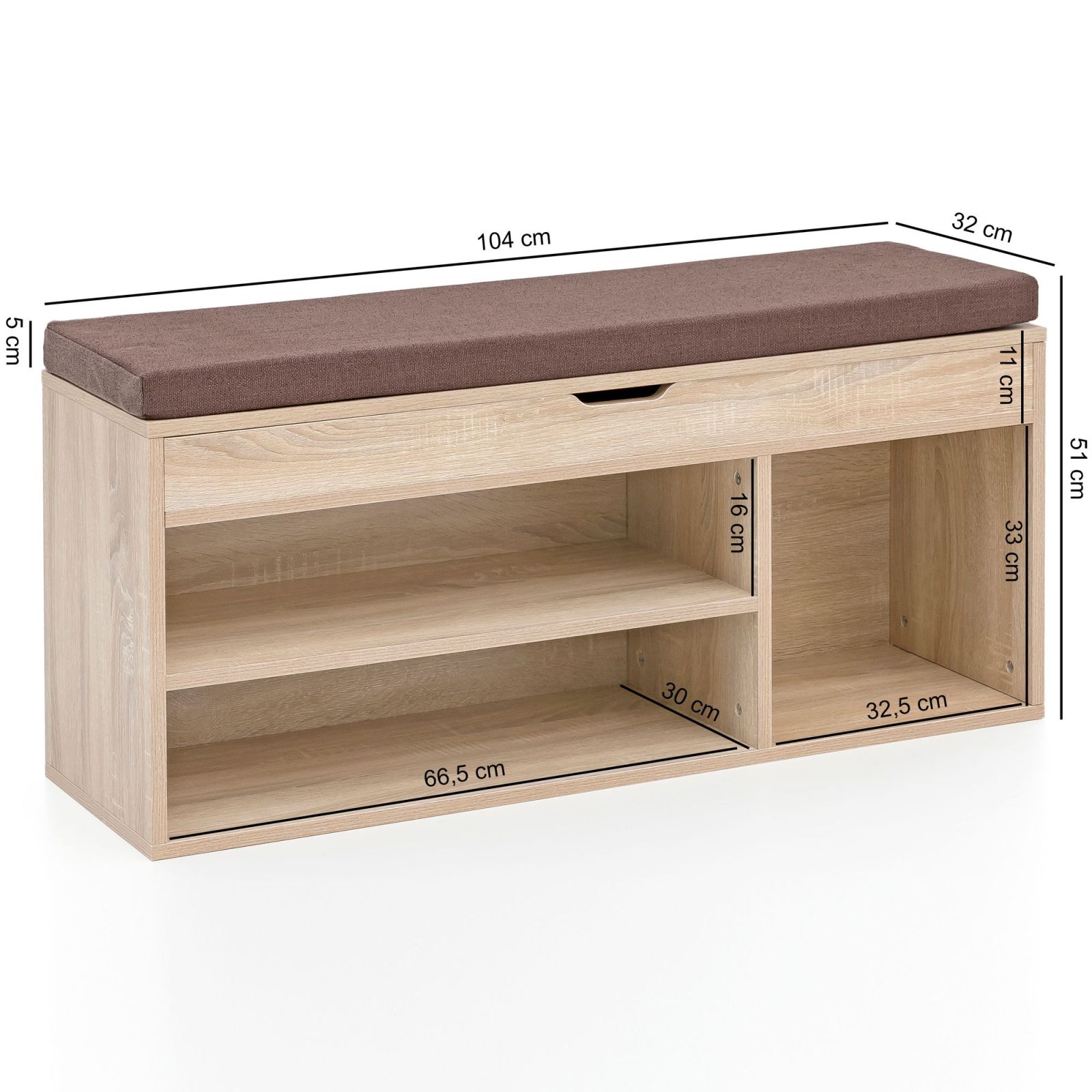 Schuhbank - Sonoma Eiche - mit Sitzauflage - 104 cm