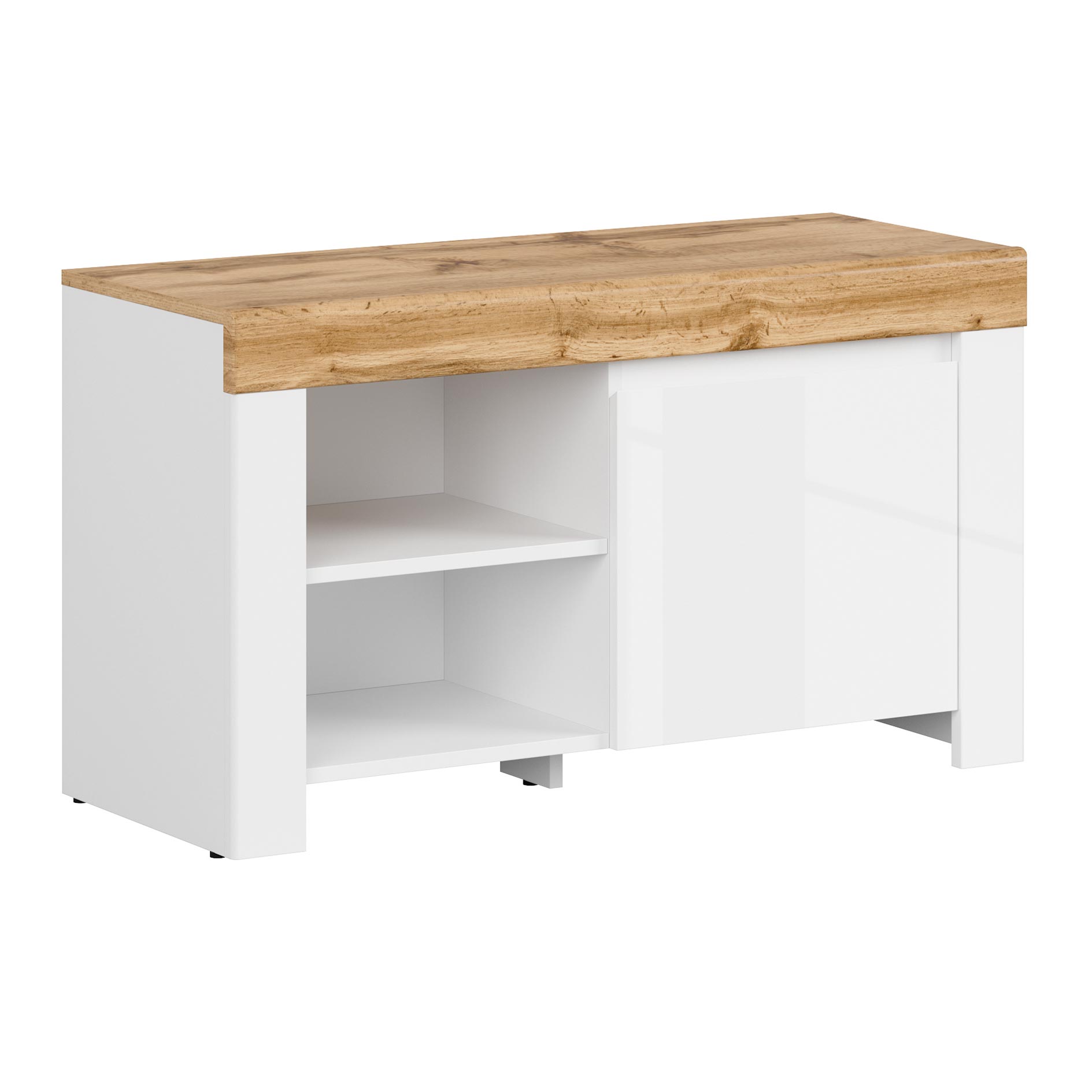 Schuhbank - weiß Hochglanz-Wotan Eiche - 93 cm breit