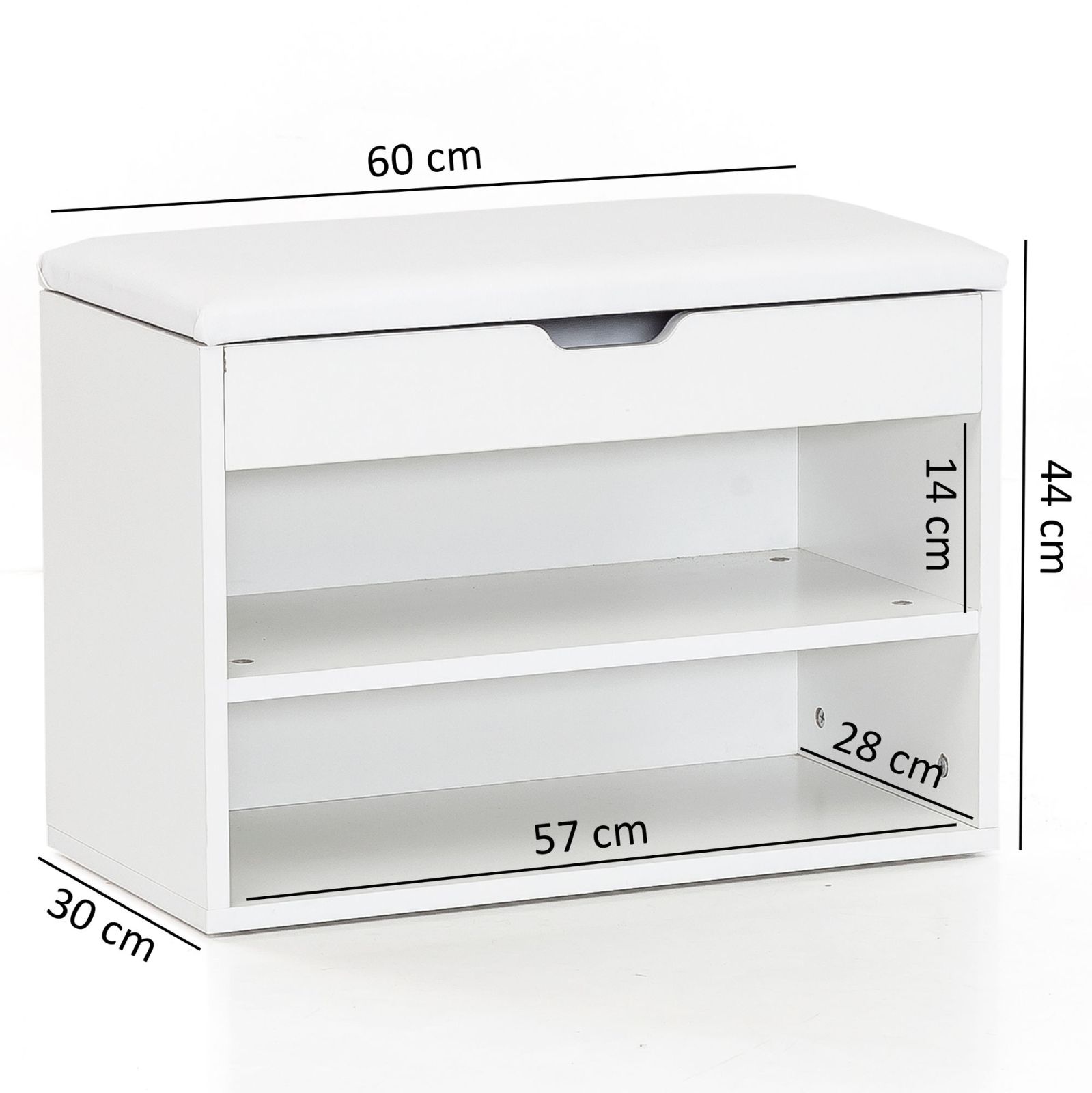 Schuhbank - weiß - mit Sitzauflage