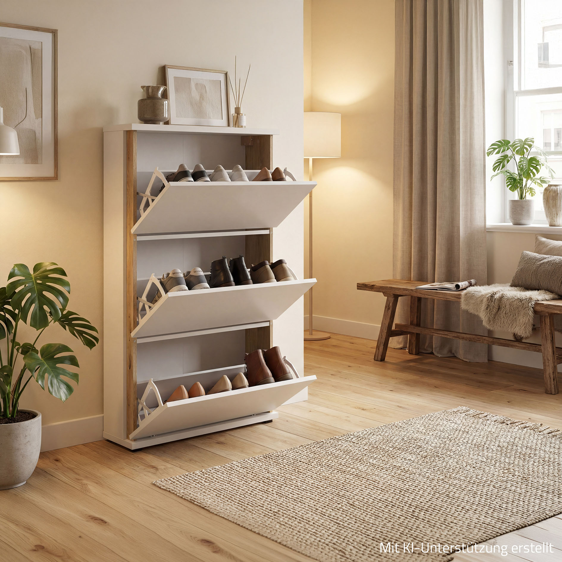 Schuhkipper - Kaschmir - Evoke Eiche - 3 Klappen - 118 cm hoch
