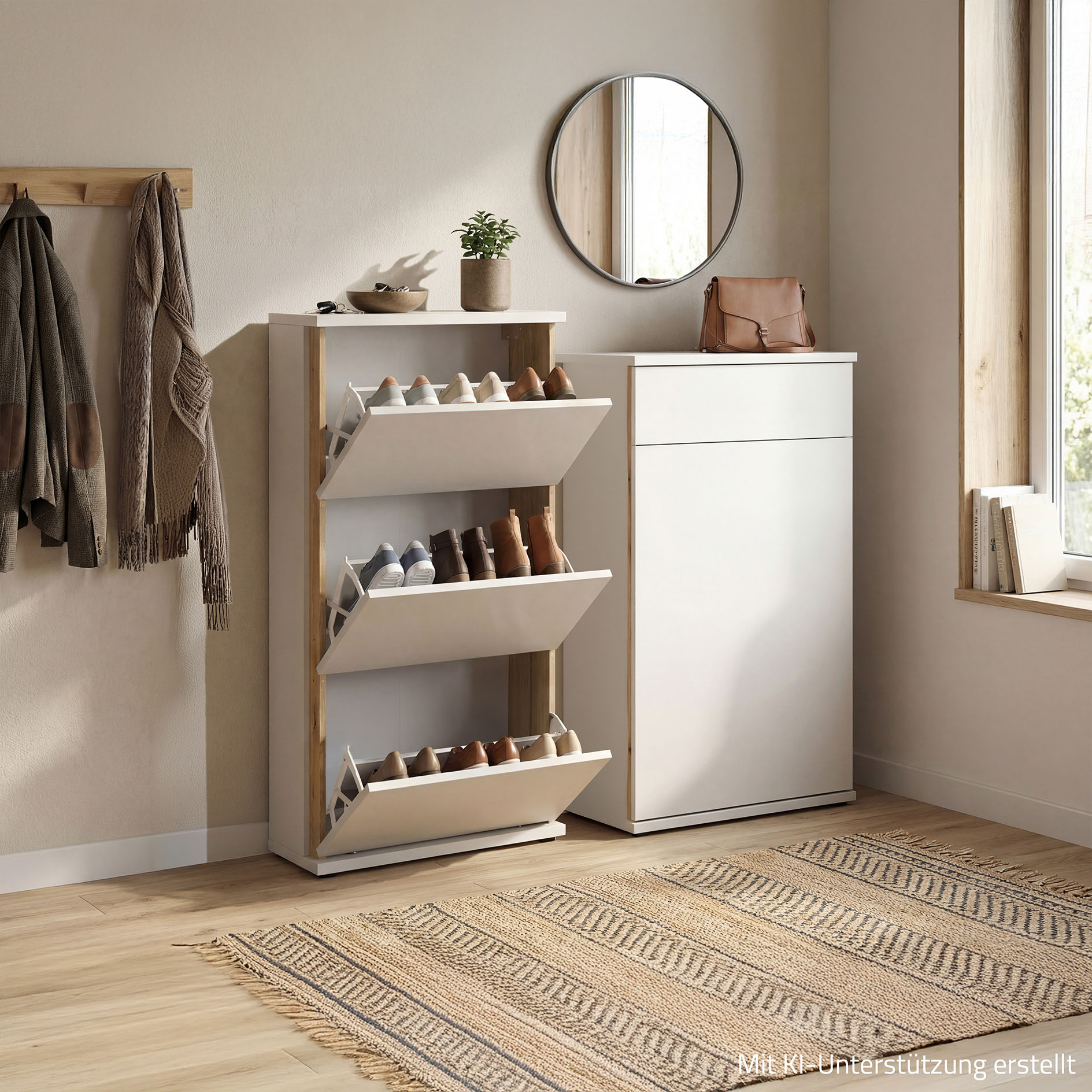 Schuhkipper - Kaschmir - Evoke Eiche - 3 Klappen - 118 cm hoch