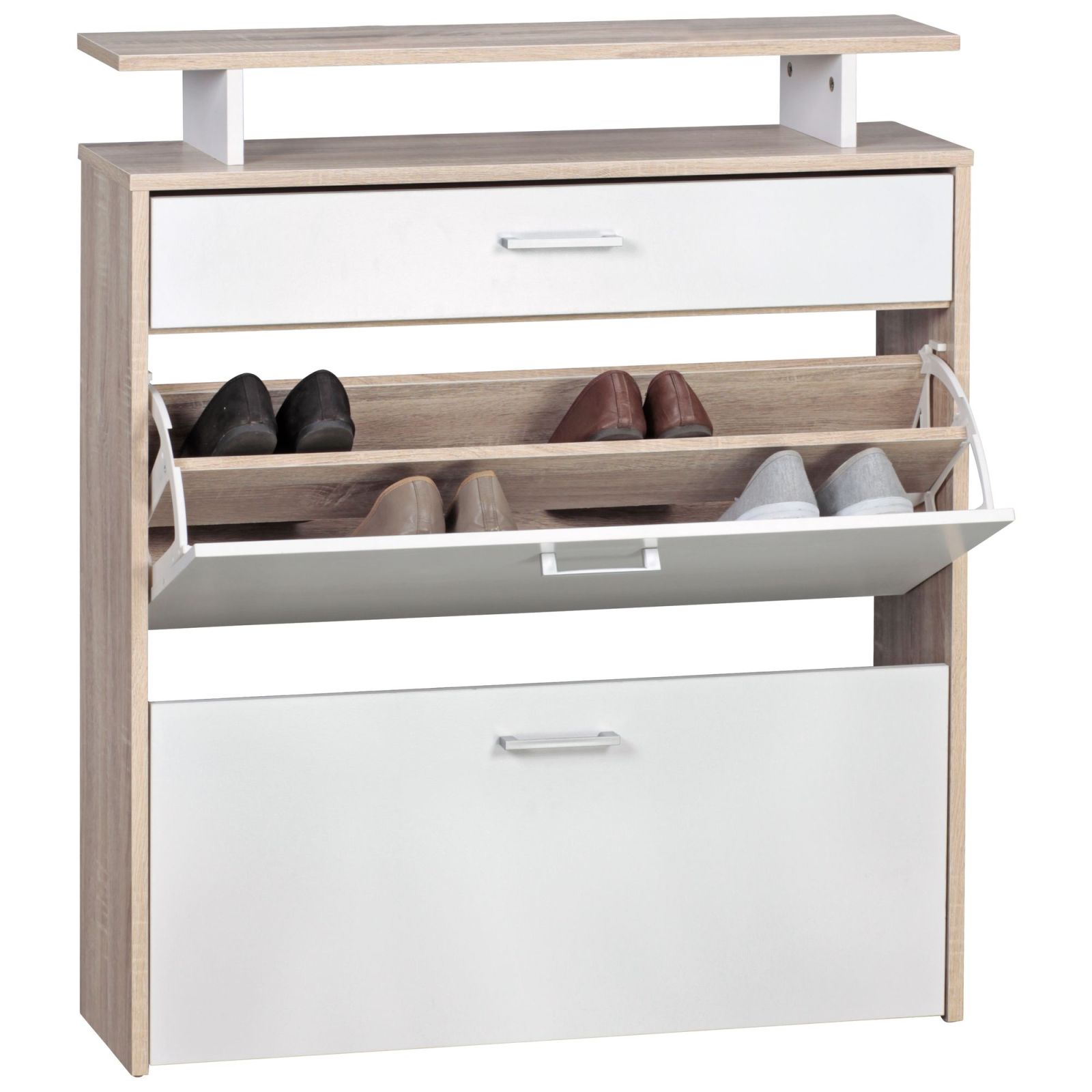 Schuhkipper - Sonoma Eiche - weiß - 80 cm